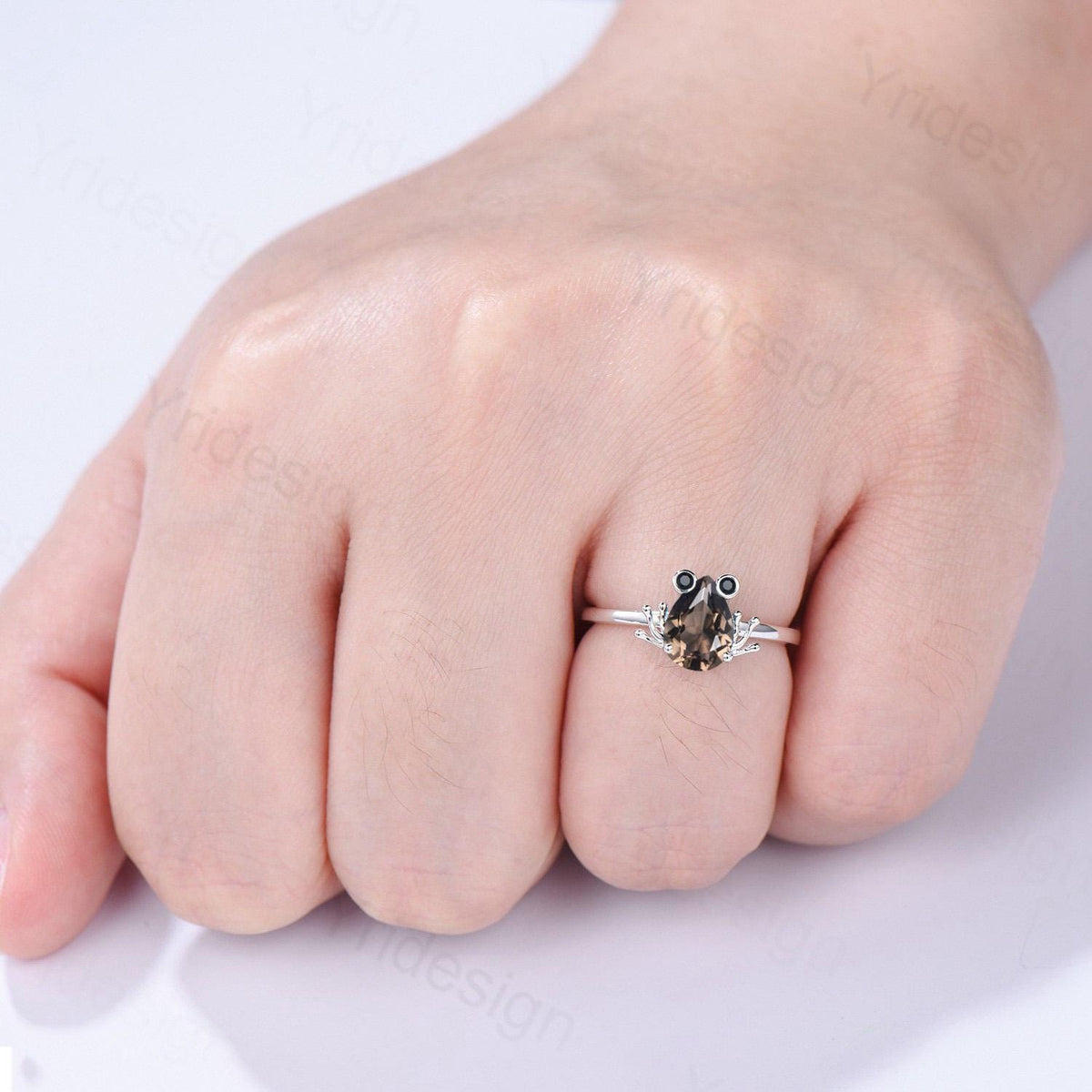 Vintage Frog smoky quartz engagement ring Animal inspired pear shaped brown quartz wedding ring for women dainty anniversary ring for girl
