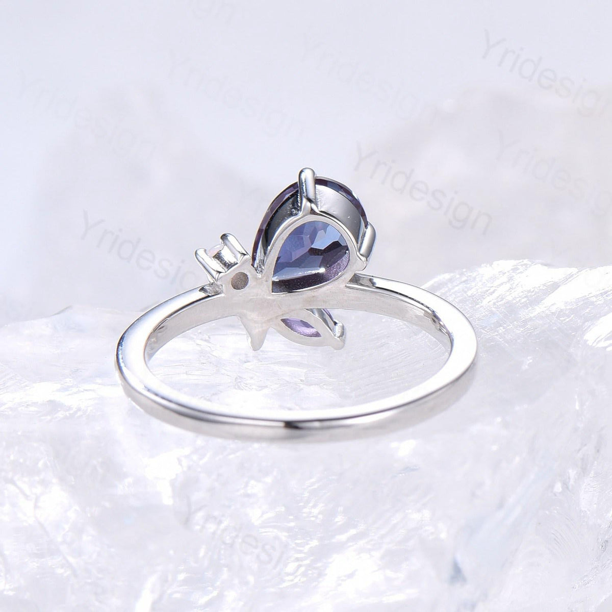 Unique Bee Ring, Pear Shaped Alexandrite Engagement Ring, Three Stone Color Change Wedding Ring For Women, Marquise Cut Amethyst Opal Band