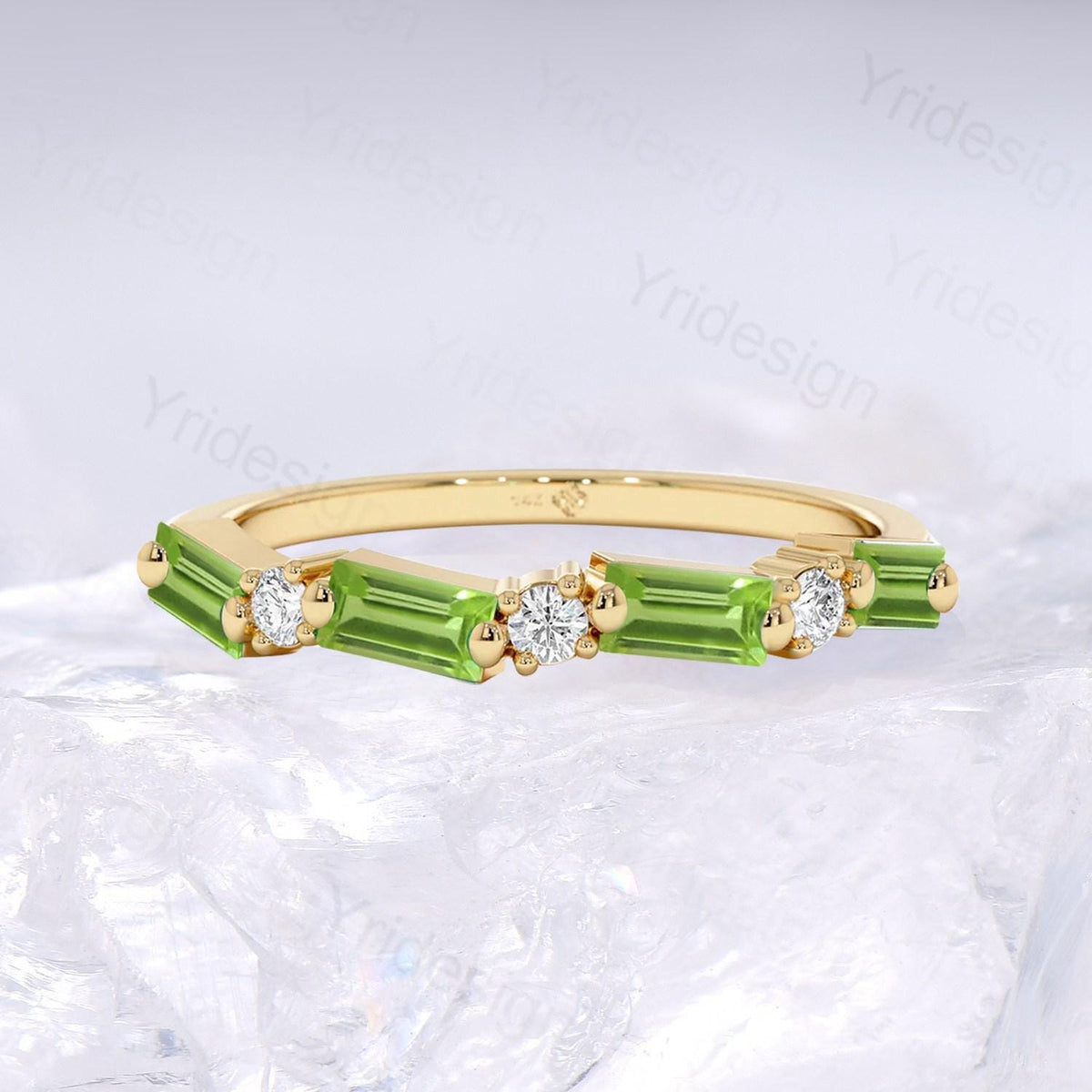 Vintage Peridot Eternity Wedding Band Women Unique Baguette August Birthstone Stackable Ring Delicate Matching Band Anniversary Gift for Mom