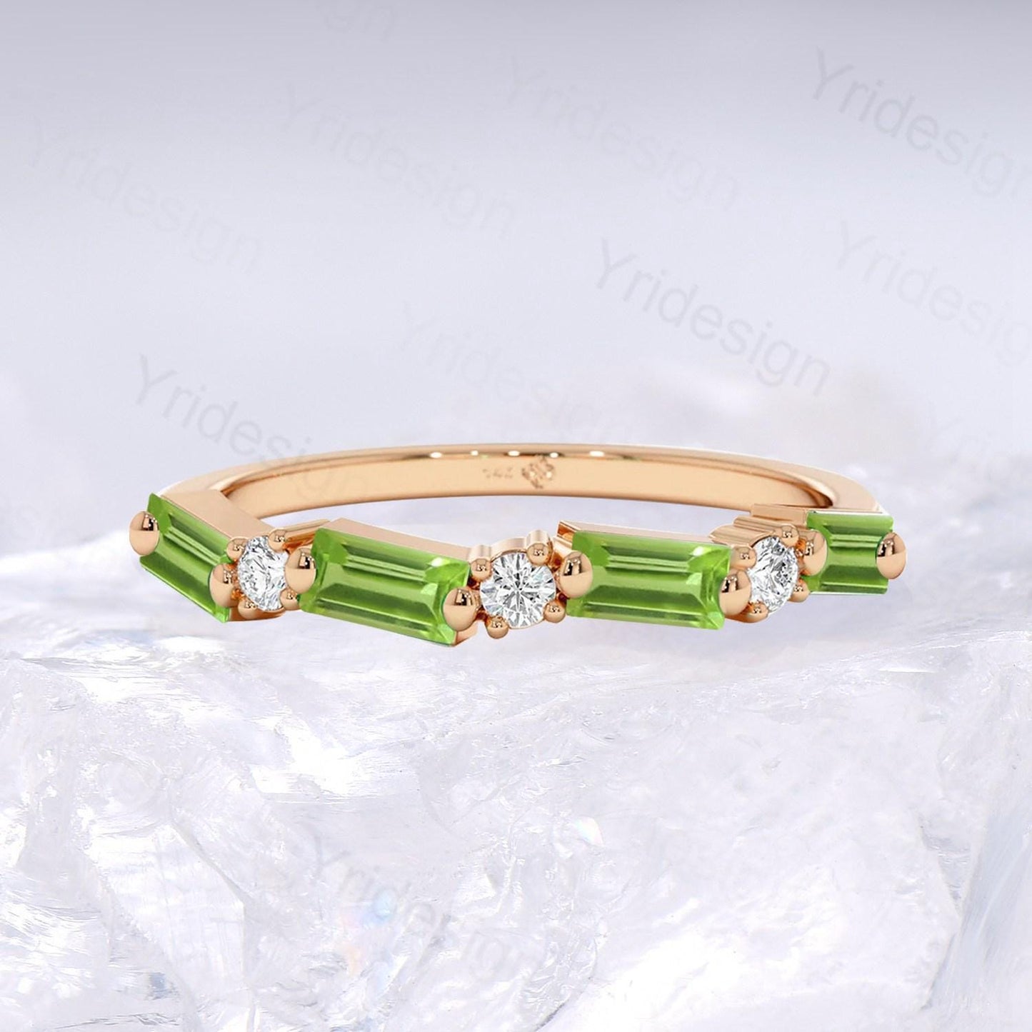 Vintage Peridot Eternity Wedding Band Women Unique Baguette August Birthstone Stackable Ring Delicate Matching Band Anniversary Gift for Mom
