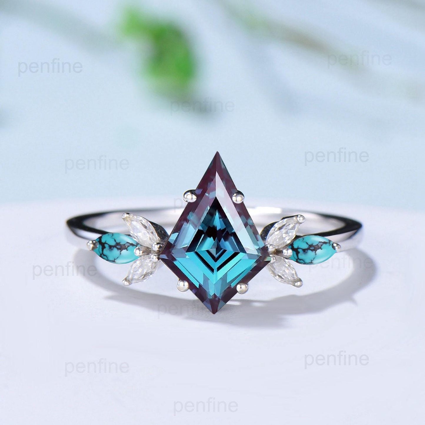 Vintage Kite cut alexandrite engagement ring set art deco marquise turquoise bridal wedding ring set women emerald anniversary stacking ring