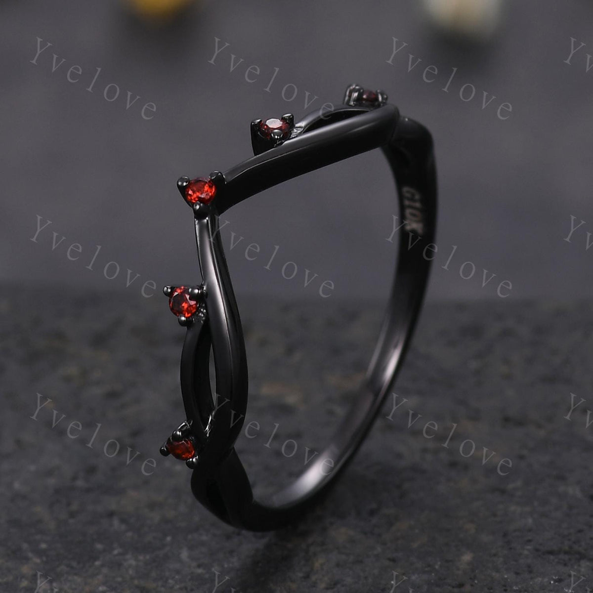Vintage Red Garent Engagement Ring,Twig Stacking Band,Women Garnet Vine Band,Art Deco Curved Branch Wedding Band,Black Gold Silver Ring Gift