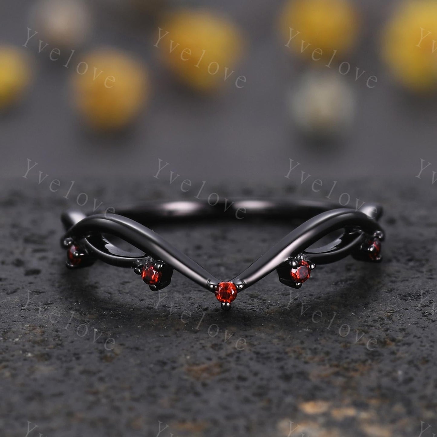 Vintage Red Garent Engagement Ring,Twig Stacking Band,Women Garnet Vine Band,Art Deco Curved Branch Wedding Band,Black Gold Silver Ring Gift