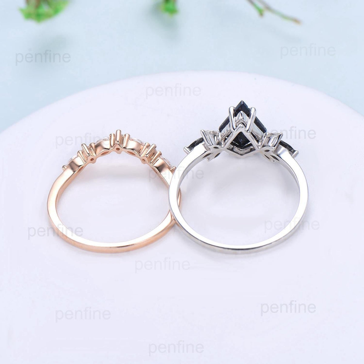 Vintage Kite cut smoky quartz engagement ring set art deco marquise turquoise bridal wedding ring set women anniversary promise ring gift
