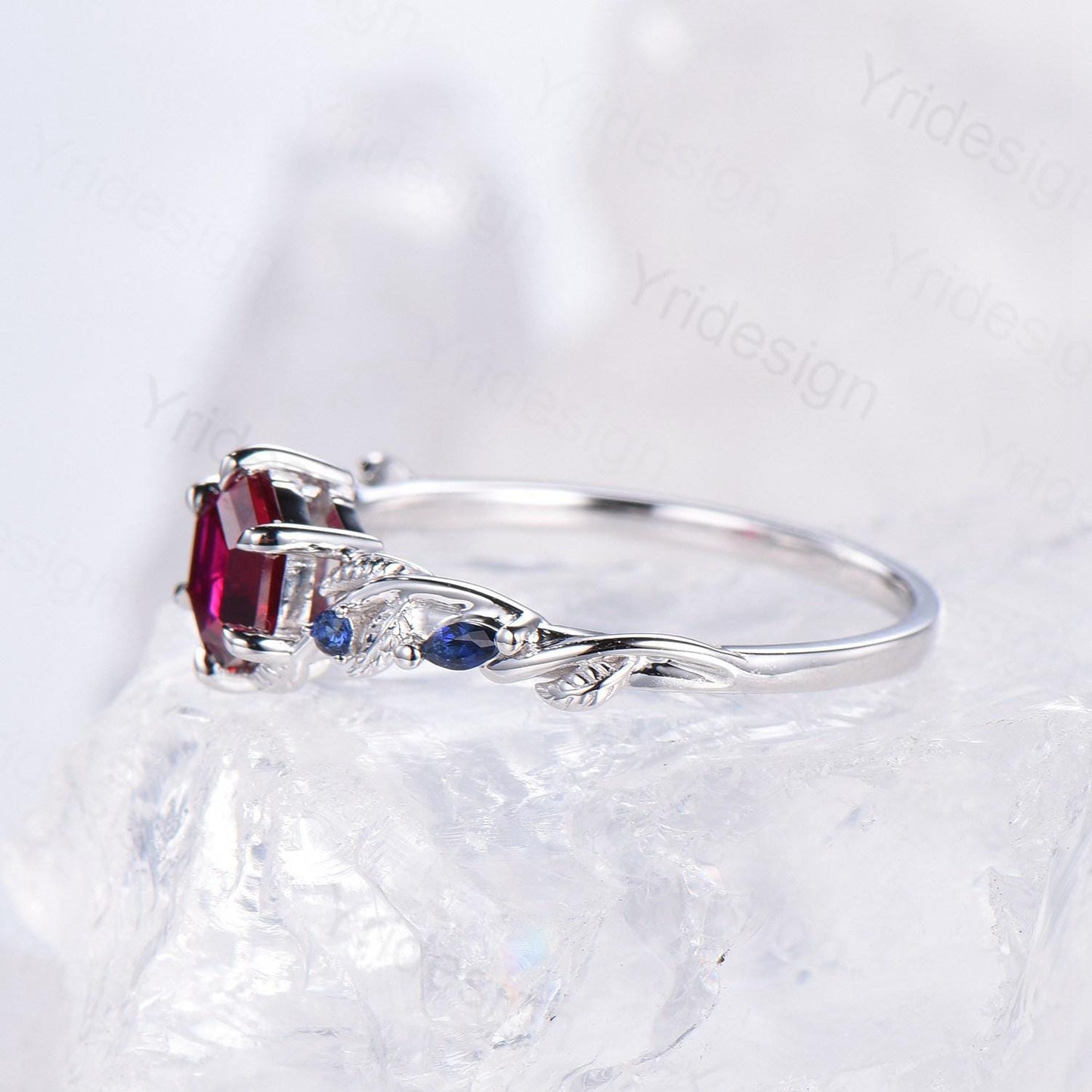 Nature Inspired Red Ruby Engagement Ring Unique Twig  Lab Ruby Sapphire Wedding Ring Branch Promise Ring Handmade Proposal Gifts for Women