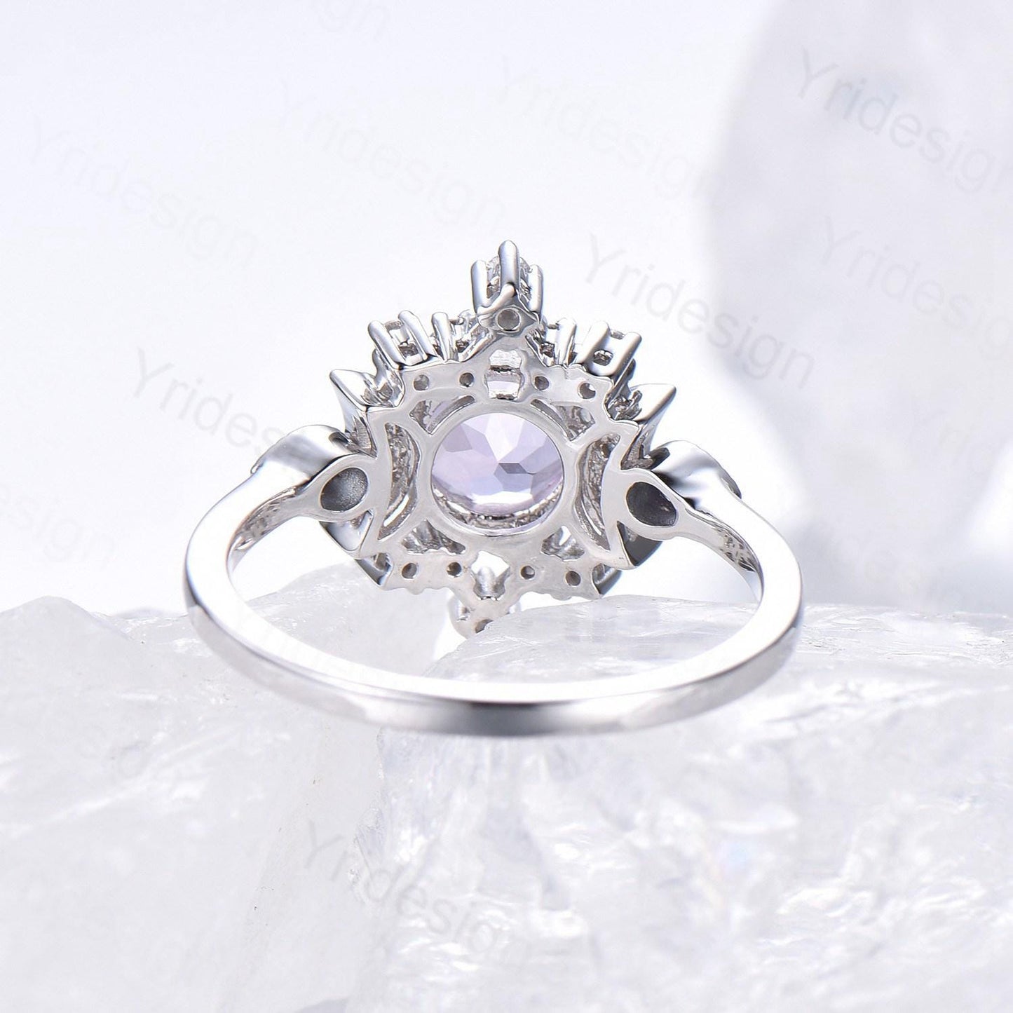 Vintage Purple Amethyst Engagement Ring Fancy Crescent Moon Alexandrite Wedding Ring Galaxy Star Art Deco Anniversary Ring Gift for Women