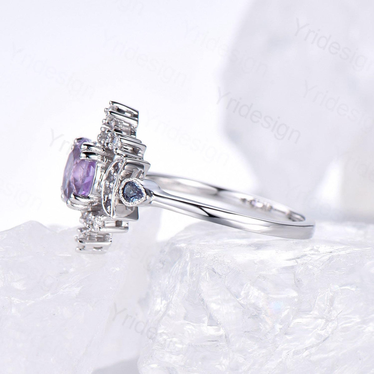 Vintage Purple Amethyst Engagement Ring Fancy Crescent Moon Alexandrite Wedding Ring Galaxy Star Art Deco Anniversary Ring Gift for Women