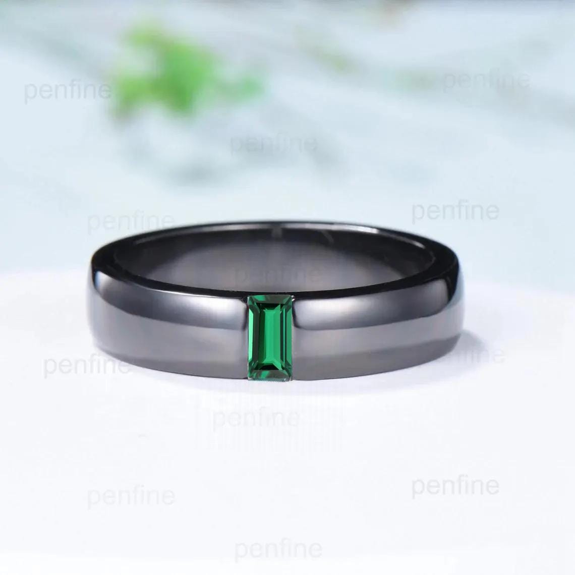 Couples ring set black gold emerald wedding ring set vintage bridal ring men and women His Hers engagement ring promise anniversary gift