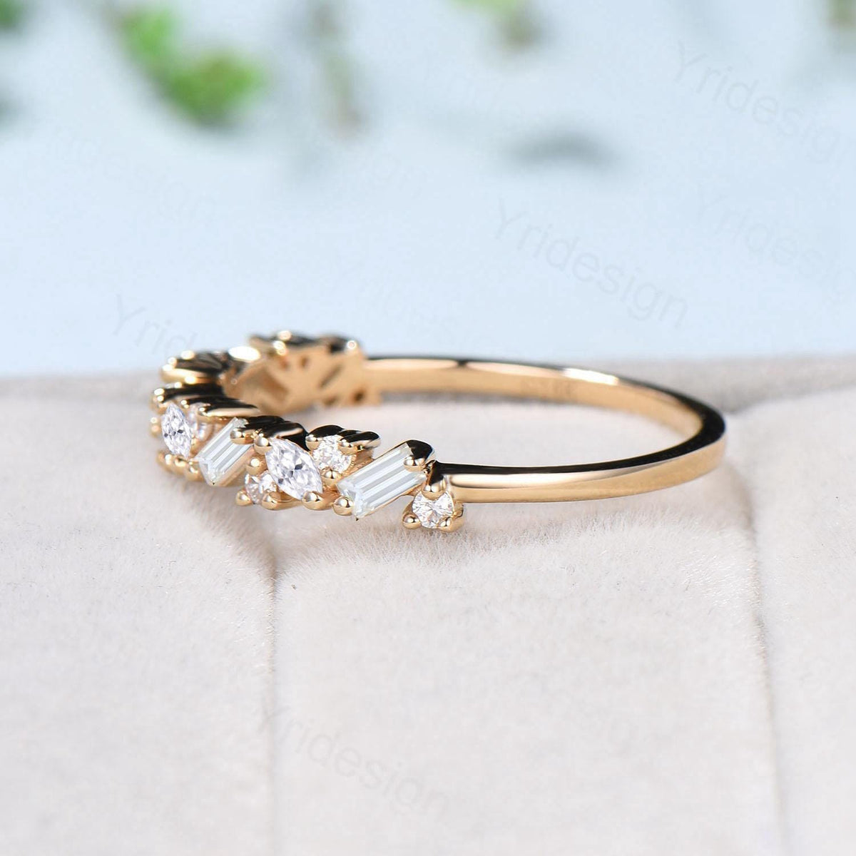 Vintage Moissanite Eternity Wedding Band Women Unique Cluster Baguette Moissanite Stackable Ring Marquise  Matching Band Bridal promise gift