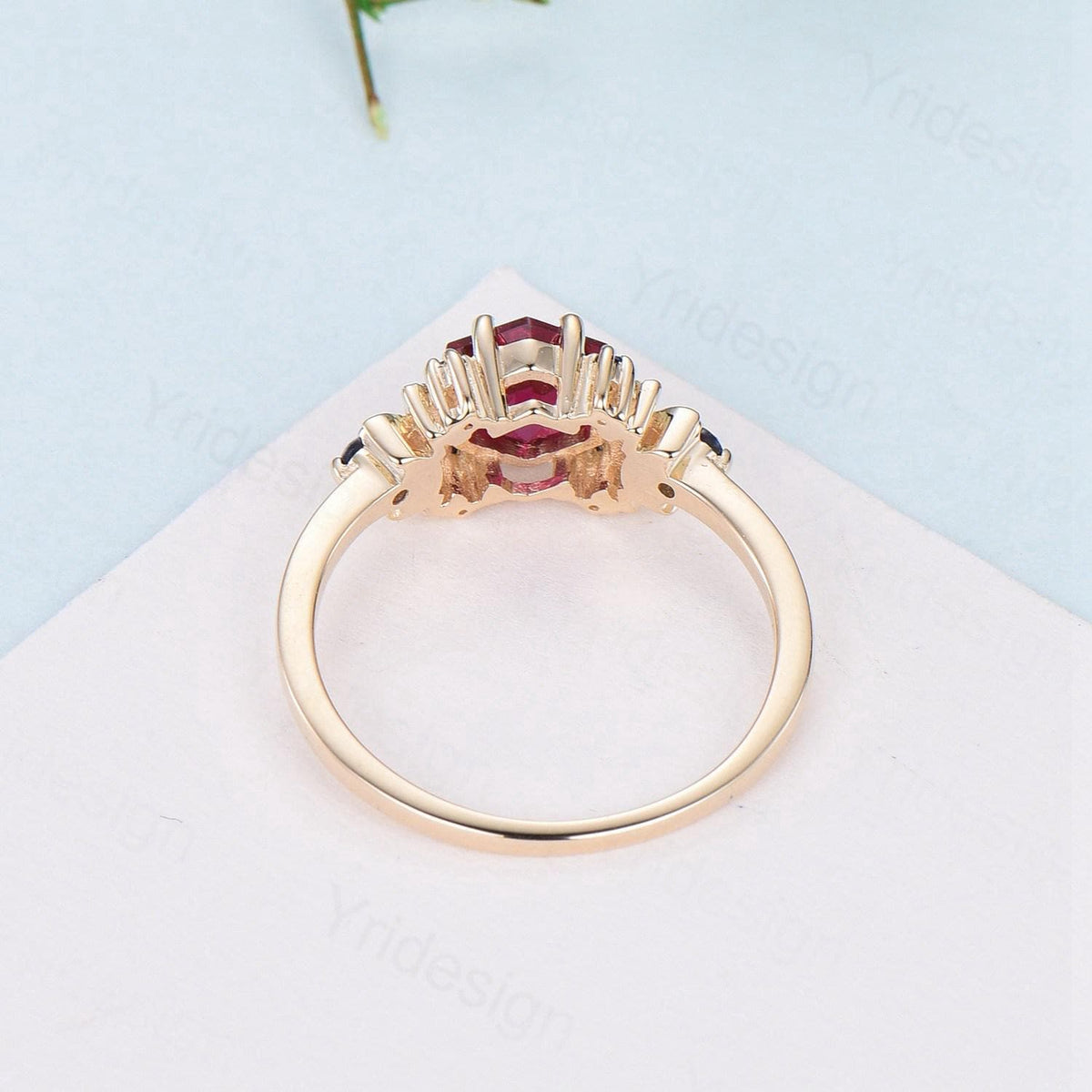 Vintage Moon opal engagement ring unique hexagon cut white opal milgrain wedding ring rose gold cluster sapphire ring handmade proposal gift