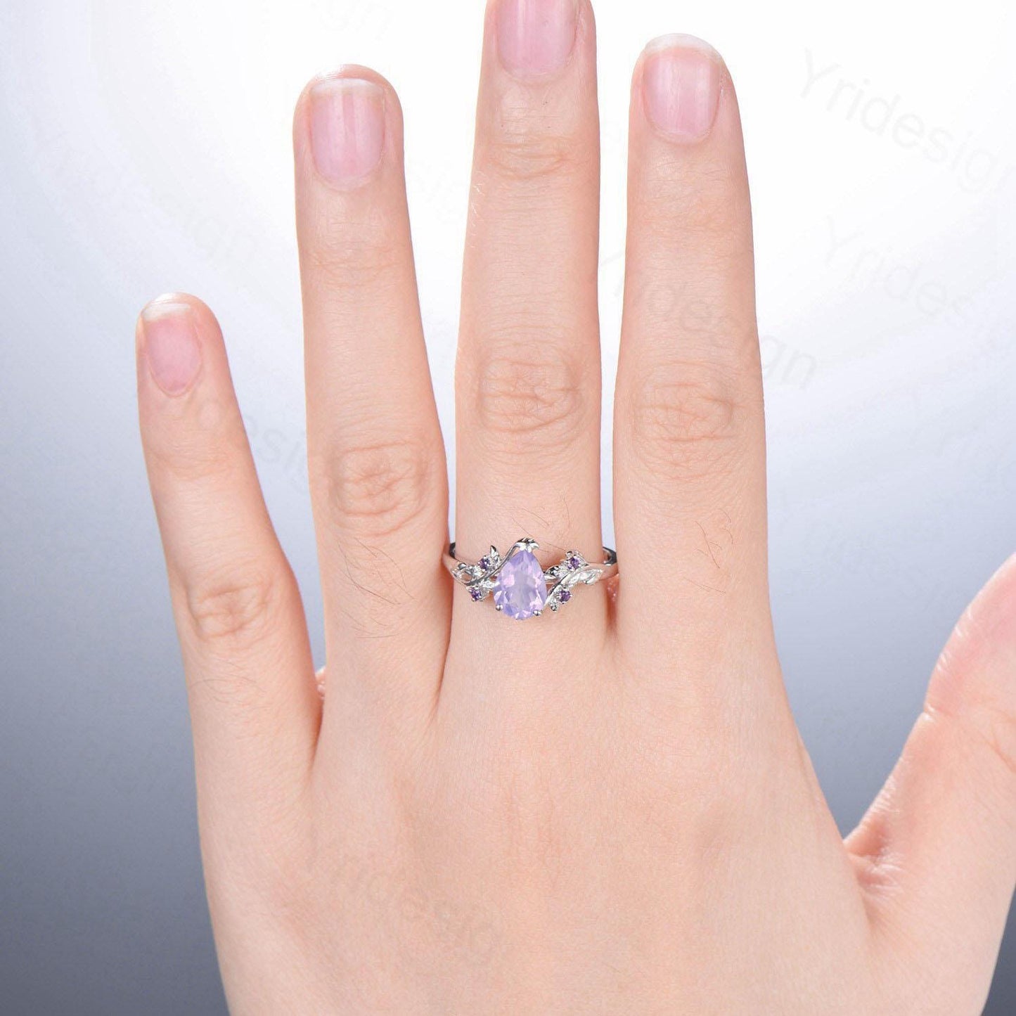 Nature Inspired Lavender Amethyst Engagement Ring: 14K Gold Twig Vine Anniversary Ring