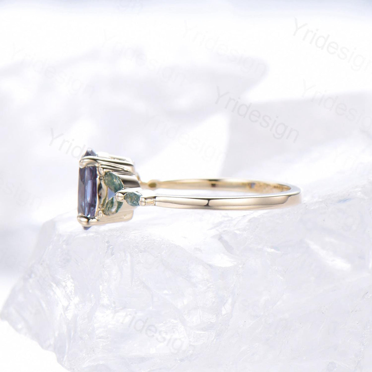 1.5CT Oval Cut Alexandrite Engagement Ring Art Deco Marquise Green Moss Agate Ring Yellow Gold Women Promise Anniversary Gift Bridal Ring