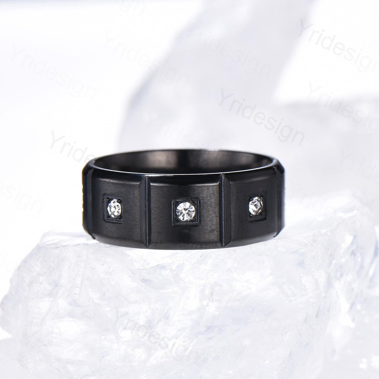 Black Gold Brushed Finish Mens Wedding Band Unisex Frame Moissanite Men's Wedding Ring Anniversary Stacking Matching Band Promise Gift