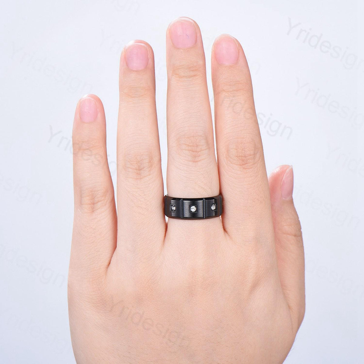 Black Gold Brushed Finish Mens Wedding Band Unisex Frame Moissanite Men's Wedding Ring Anniversary Stacking Matching Band Promise Gift