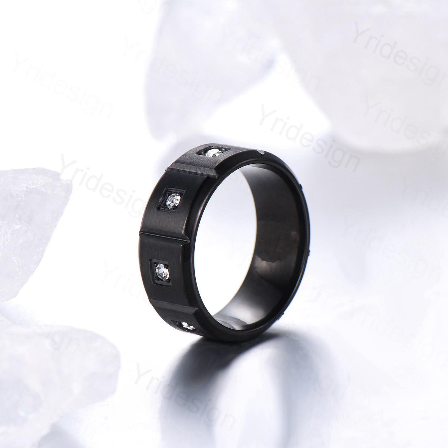 Black Gold Brushed Finish Mens Wedding Band Unisex Frame Moissanite Men's Wedding Ring Anniversary Stacking Matching Band Promise Gift