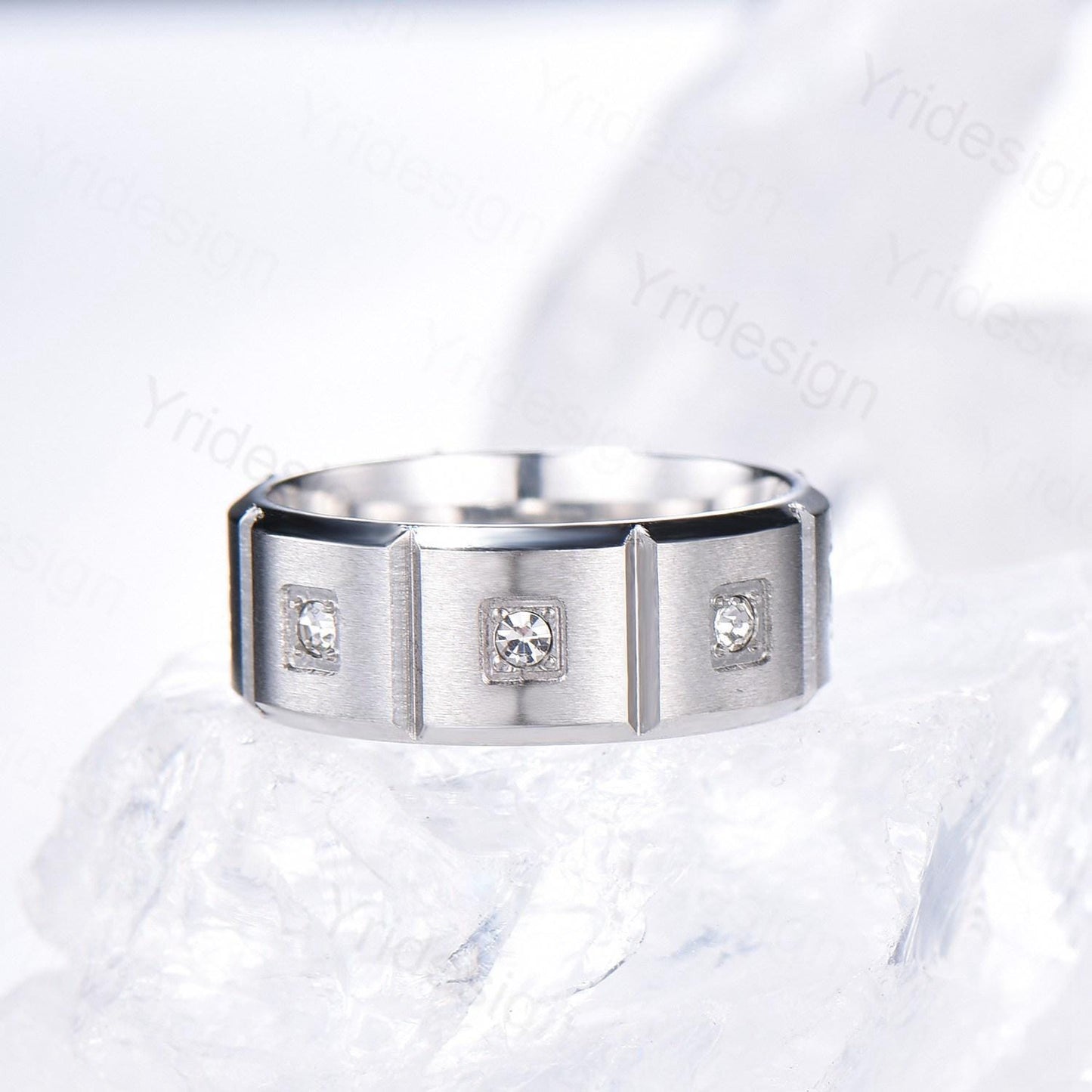 Black Gold Brushed Finish Mens Wedding Band Unisex Frame Moissanite Men's Wedding Ring Anniversary Stacking Matching Band Promise Gift