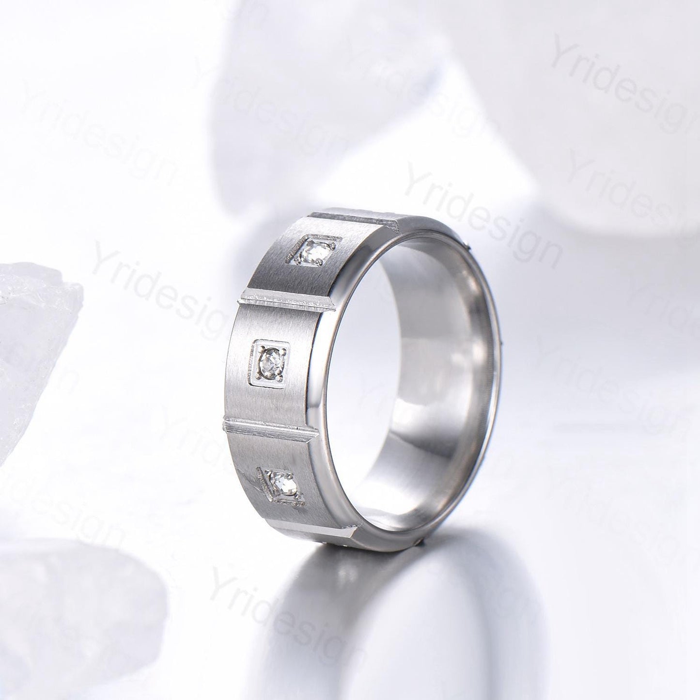 Black Gold Brushed Finish Mens Wedding Band Unisex Frame Moissanite Men's Wedding Ring Anniversary Stacking Matching Band Promise Gift