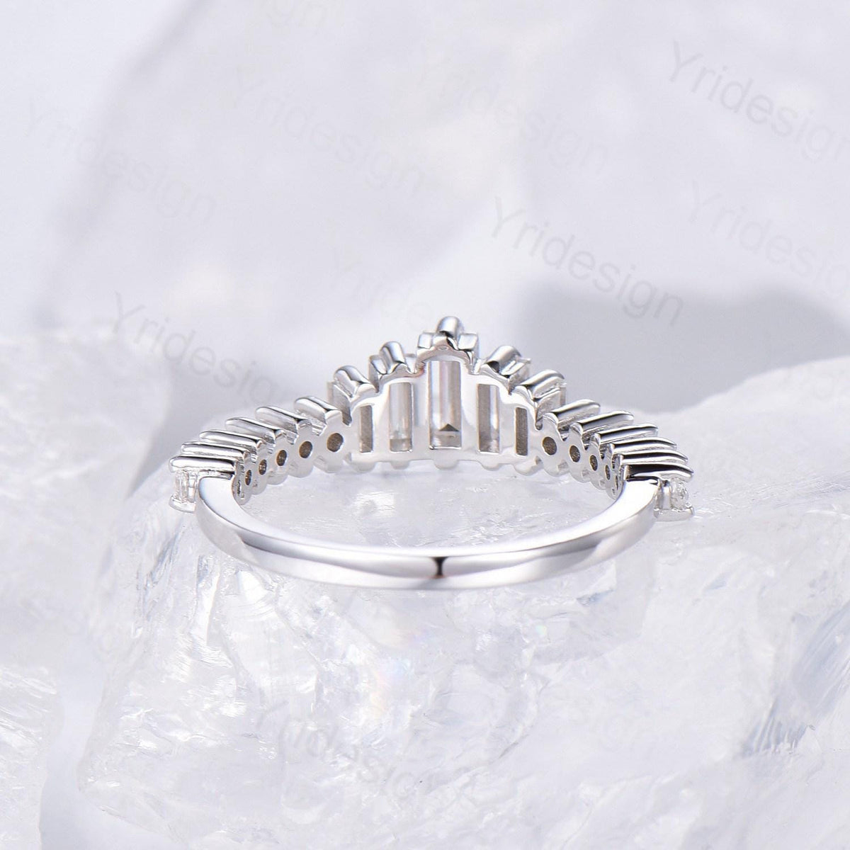Baguette cut moissanite wedding band white gold platinum Diamond Anniversary Gift For Women, Matching Stacking Ring,Art Deco Promise Band