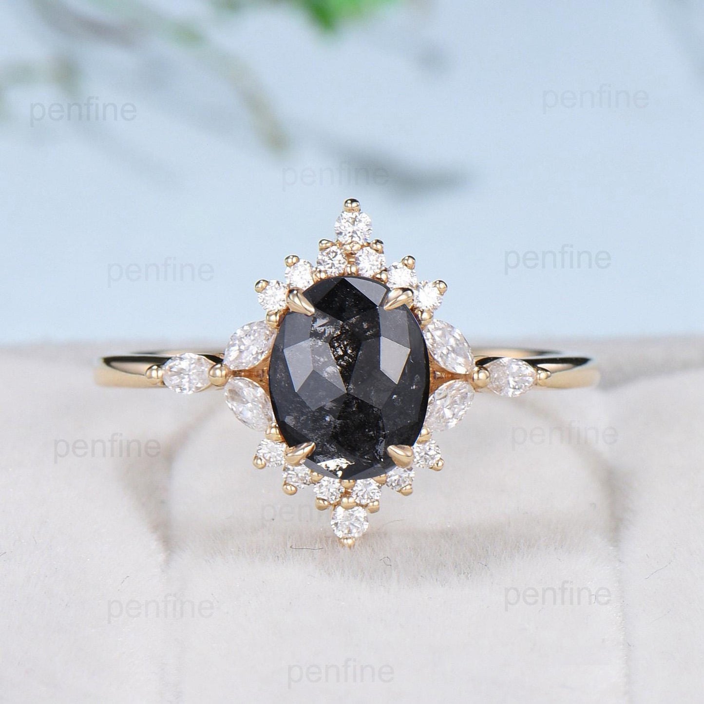 Vintage salt and pepper diamond engagement ring 14k rose gold marquise cut diamond cluster ring unique promise ring anniversary gift for Her