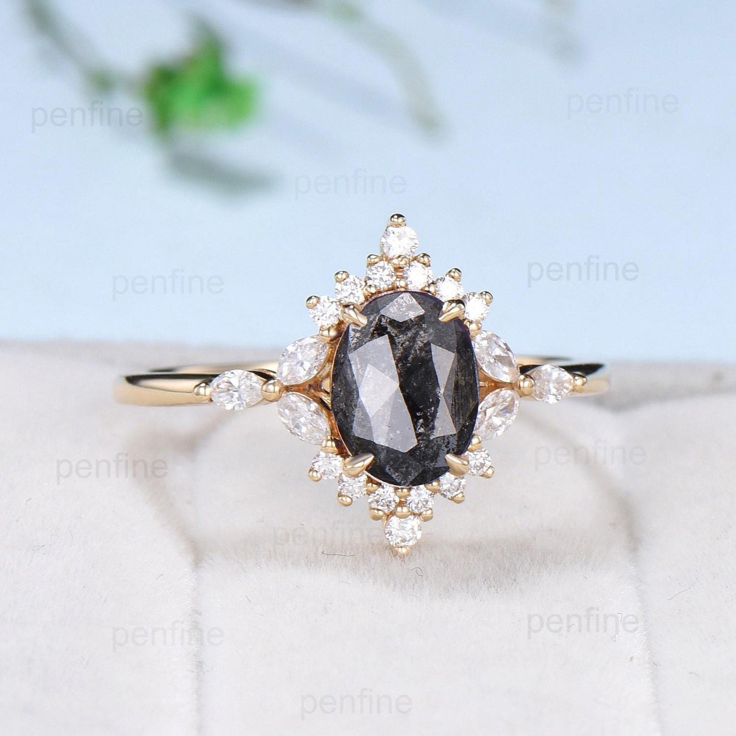 Vintage salt and pepper diamond engagement ring 14k rose gold marquise cut diamond cluster ring unique promise ring anniversary gift for Her