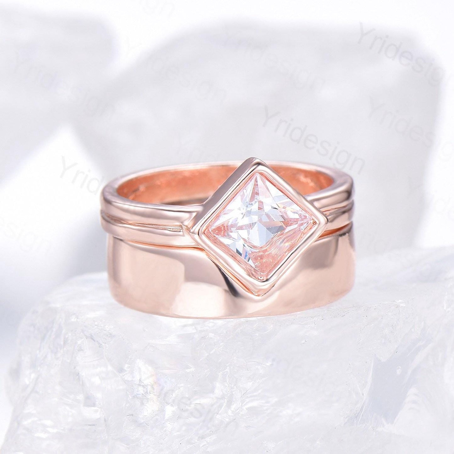 Couples ring set rose gold princess cut moissanite wedding ring set men and women His Hers engagement ring vintage style Promise gift
