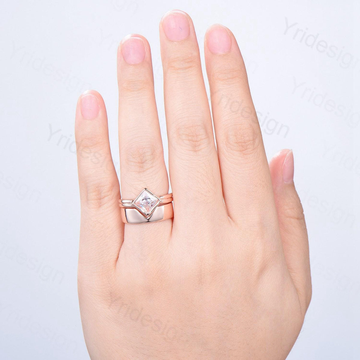 Couples ring set rose gold princess cut moissanite wedding ring set men and women His Hers engagement ring vintage style Promise gift