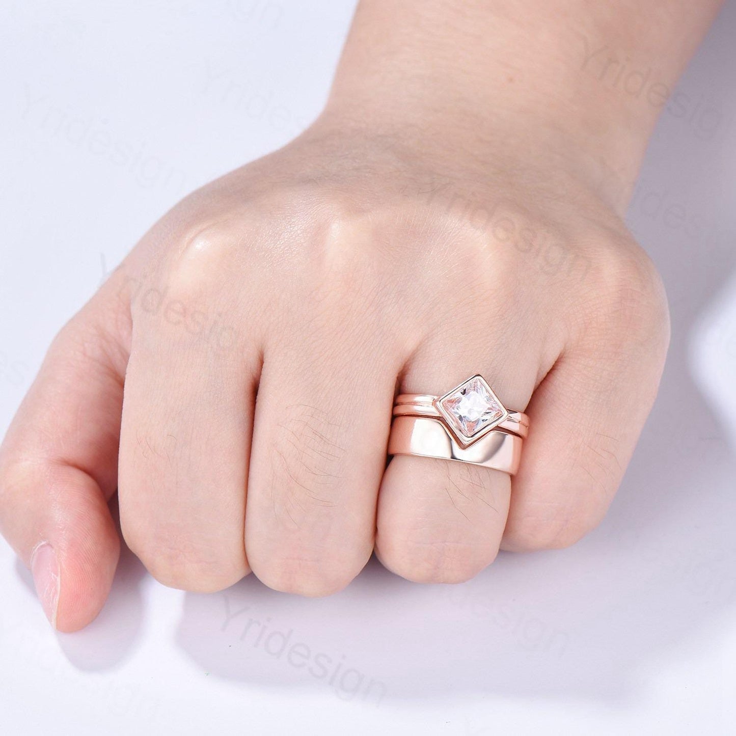Couples ring set rose gold princess cut moissanite wedding ring set men and women His Hers engagement ring vintage style Promise gift