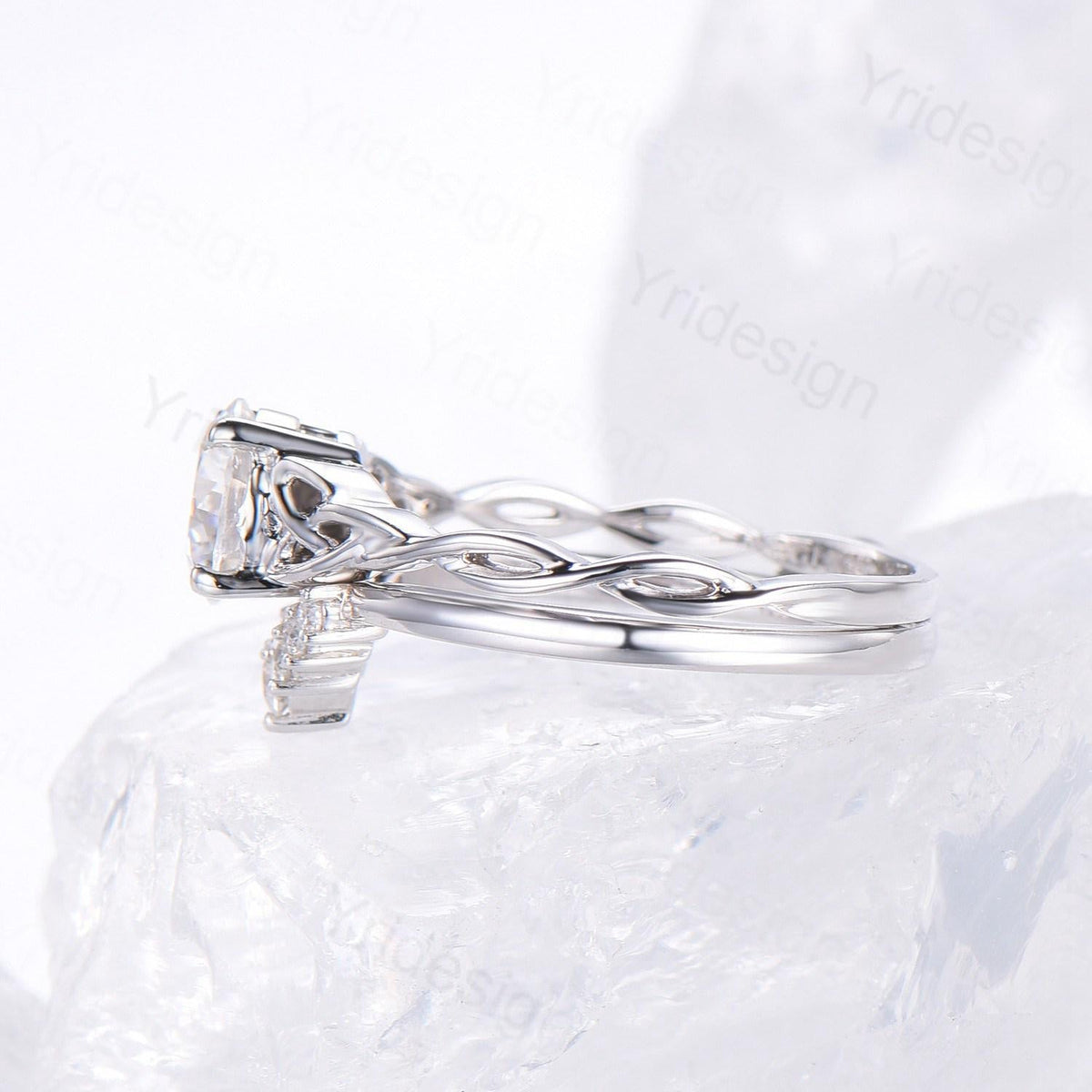 Celtic Love Moissanite Bridal Ring Set White Gold Elegant Twisted Norse Viking Lab Grown Diamond Wedding Ring Women Handmade Jewelry Gift