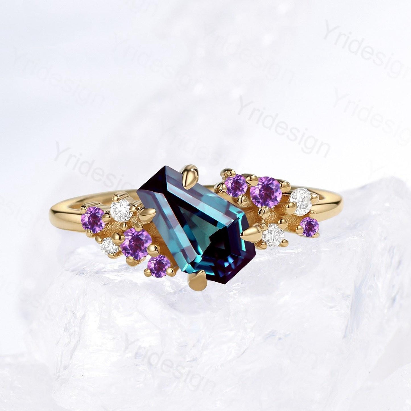 Unique Coffin Alexandrite engagement ring color-change cluster amethyst moissanite anniversary ring for women June birthstone wedding gifts