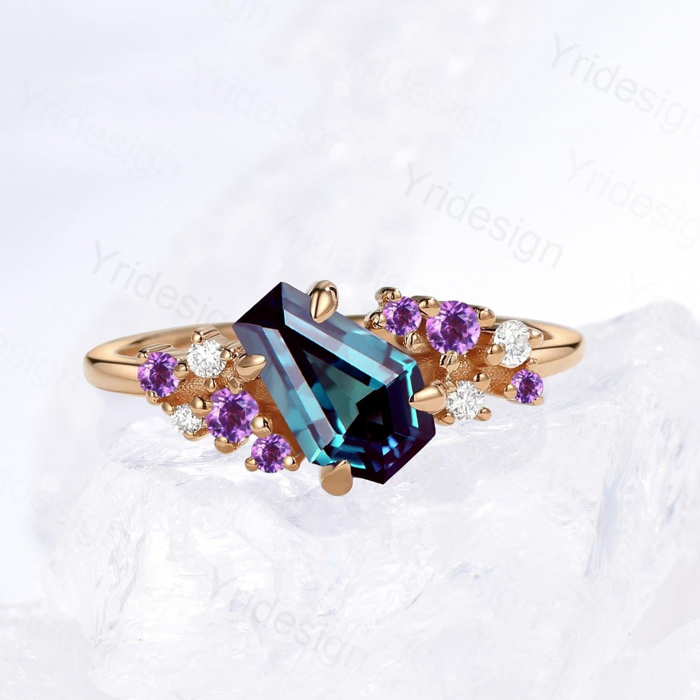 Unique Coffin Alexandrite engagement ring color-change cluster amethyst moissanite anniversary ring for women June birthstone wedding gifts