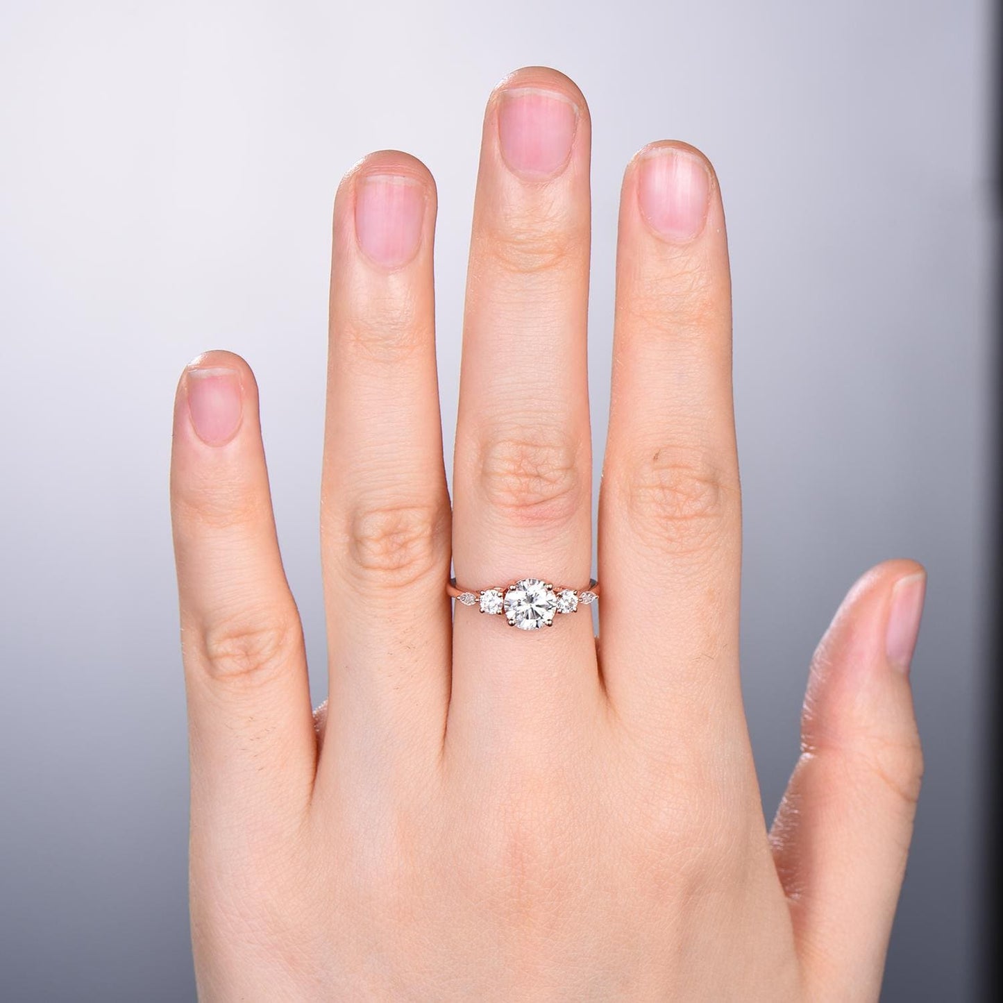 Five Stone IGI Certified Lab Grown Diamond Engagement Ring, Round Cut D Color VVS2 Clarity, Side Round & Marquise lab Diamonds Rose Gold