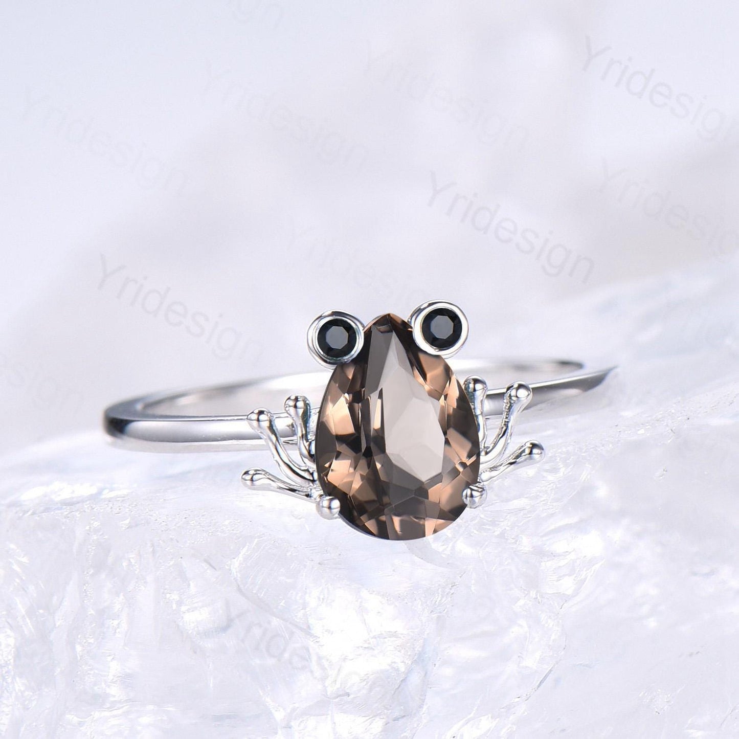 Vintage Frog smoky quartz engagement ring Animal inspired pear shaped brown quartz wedding ring for women dainty anniversary ring for girl
