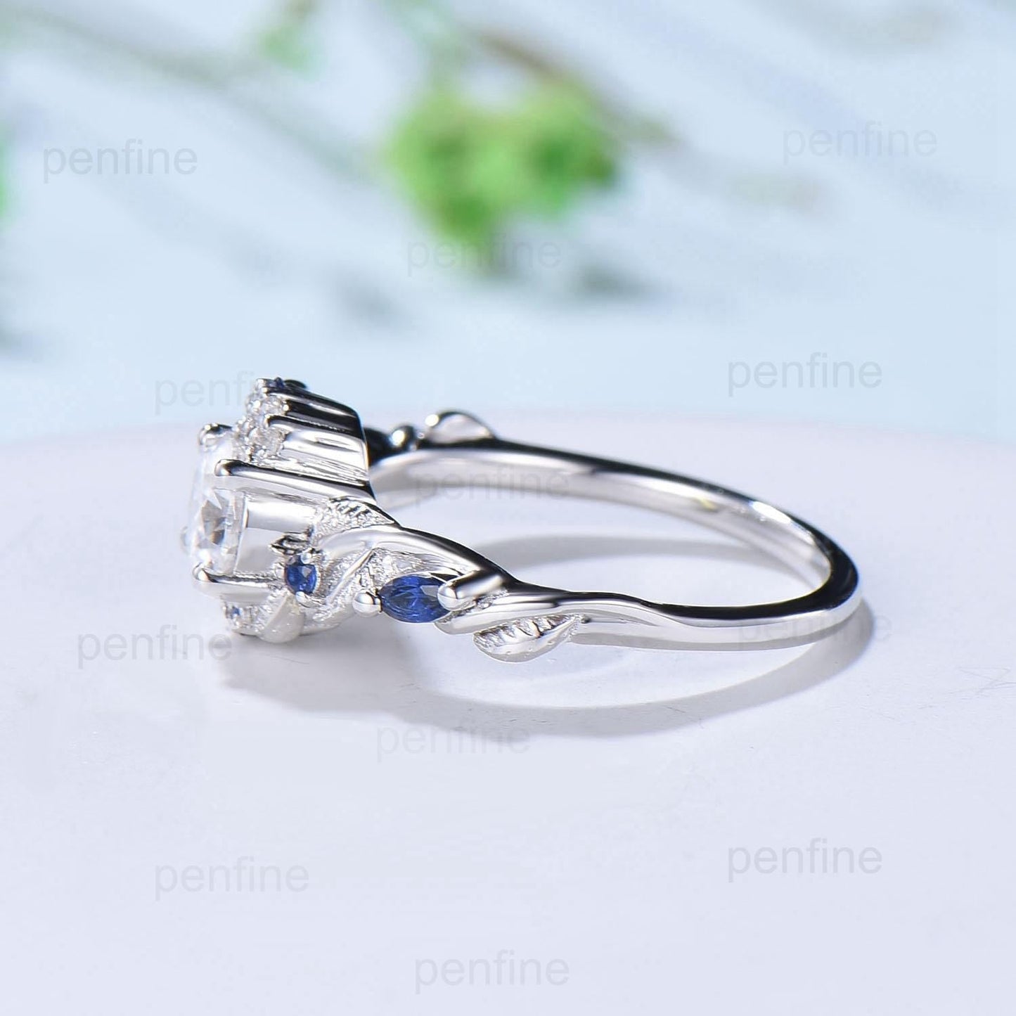 5mm Round White Opal Sapphire Engagement Ring Moon Style Cluster Moissanite Wedding Ring Women Nature Inspired Band October Birthstone Gift