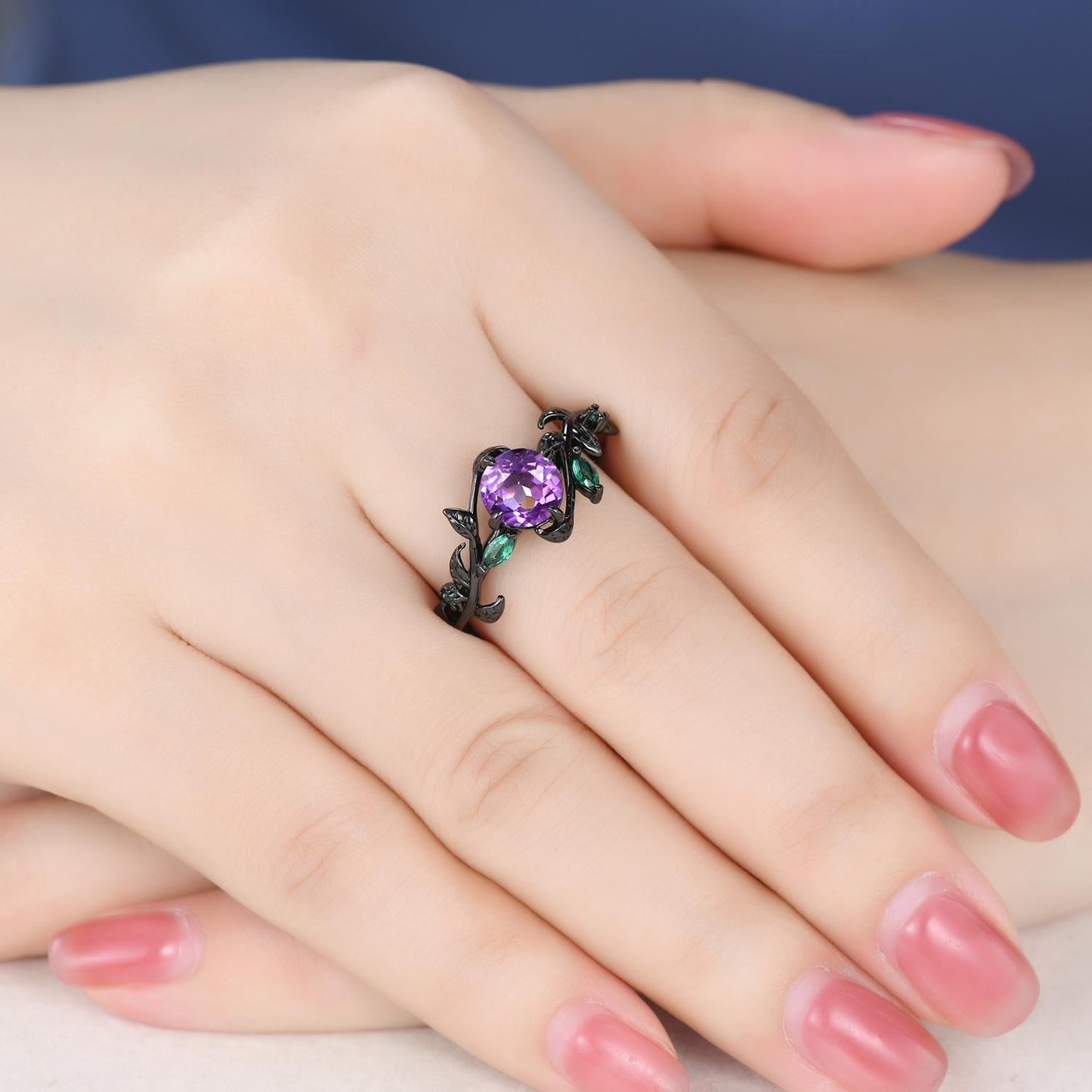 Gothic Couples Amethyst Wedding Ring Set: Black Gold Promise Rings