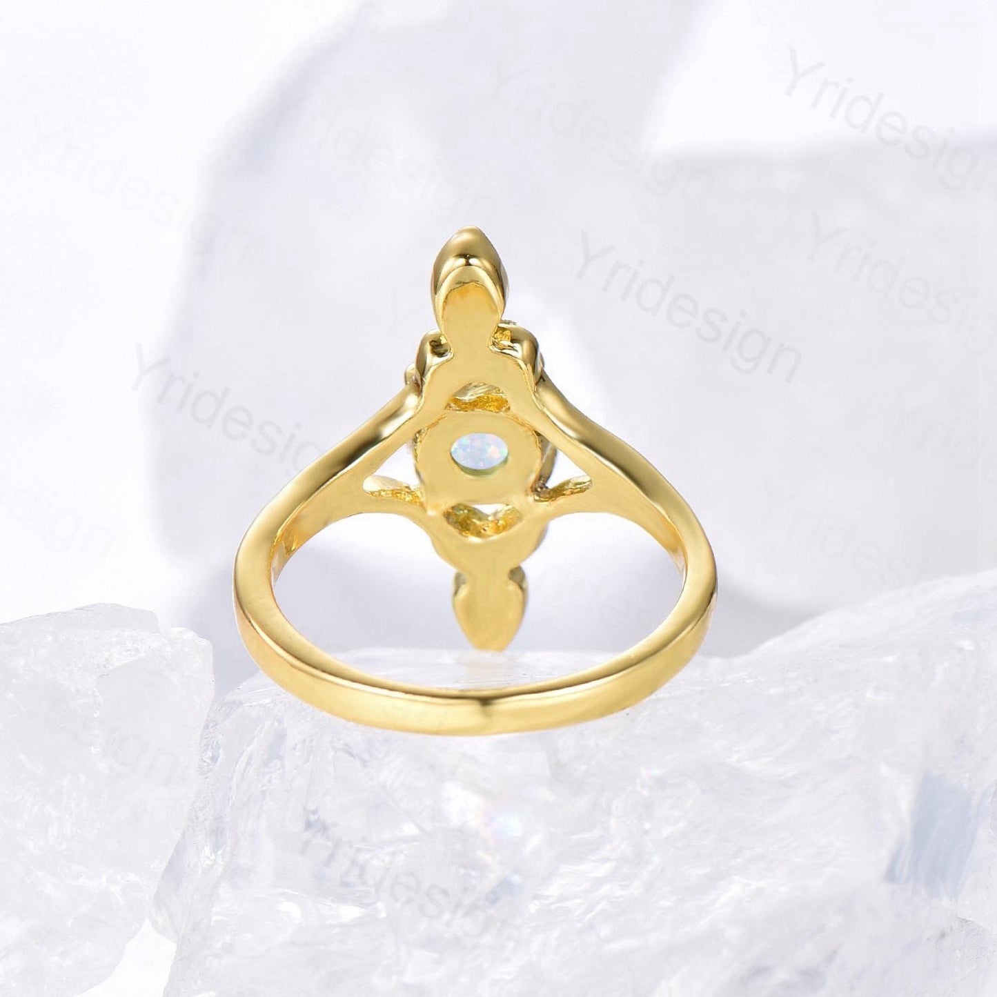 Unique Opal Engagement Ring Vintage White Opal Promise Ring Yellow Gold Marquise Emerald Wedding Bridal Ring Women Handmade Promise Rings