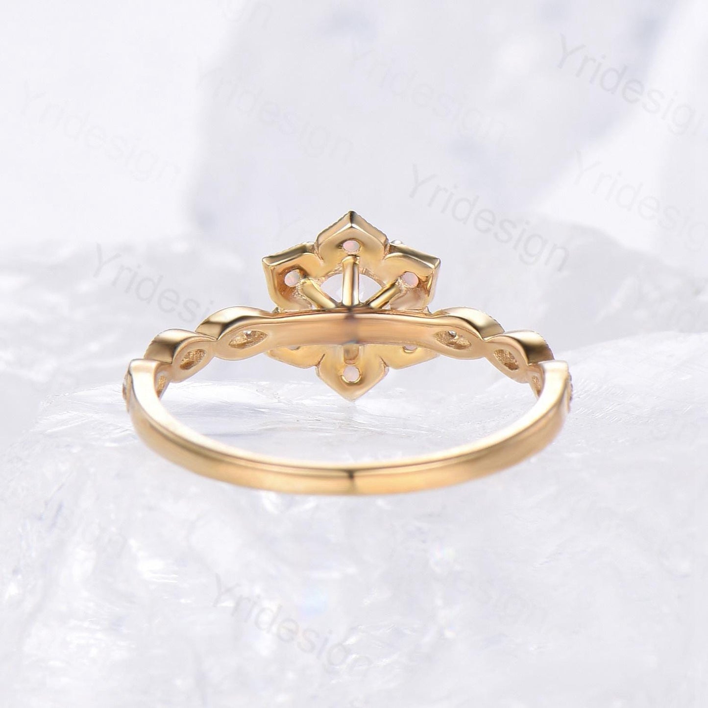Floral Natural Rose Quartz Ring Vintage Sunflower Halo Opal Pink Crystal Engagement Ring Art Deco MIlgrain Wedding Band Anniversary Gift