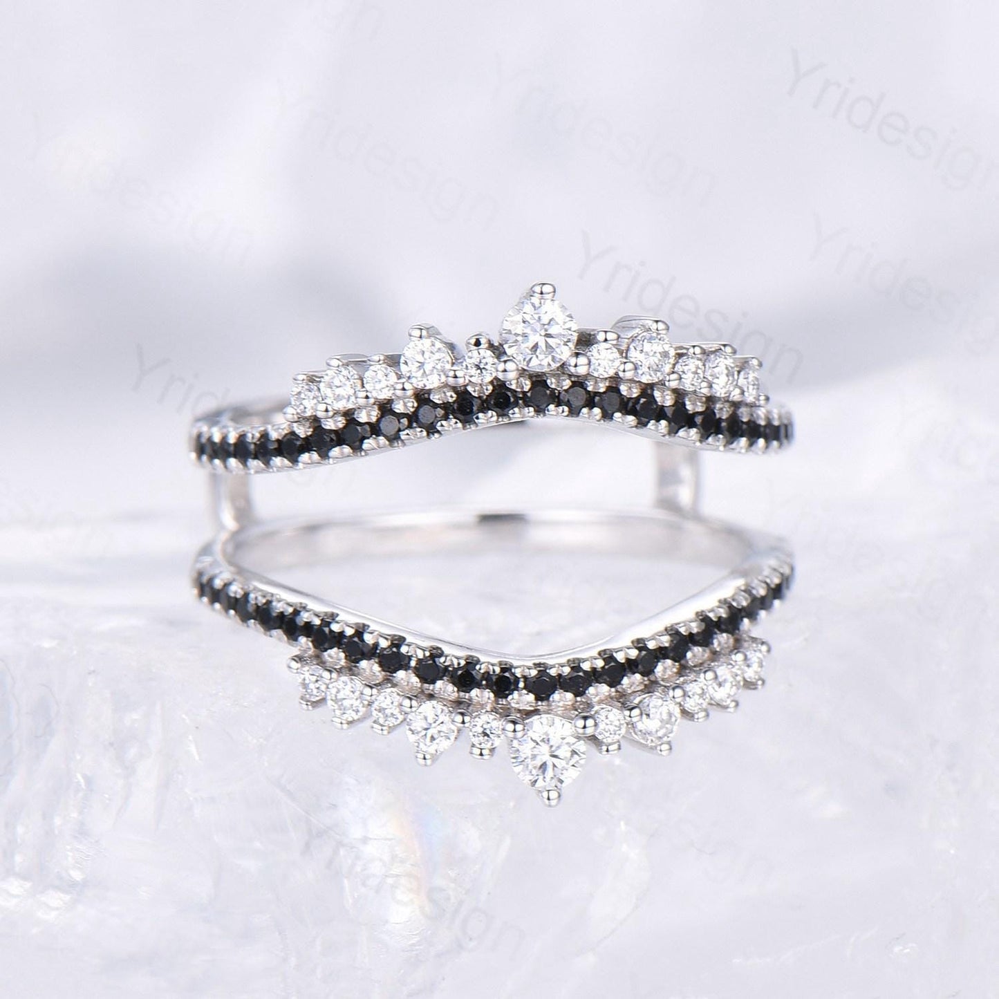Art Deco Double Curved Moissanite Wedding Band Ladies Snowdrift Wedding Promise Ring Women  Black Diamond Stacking Bridal Matching Ring Her