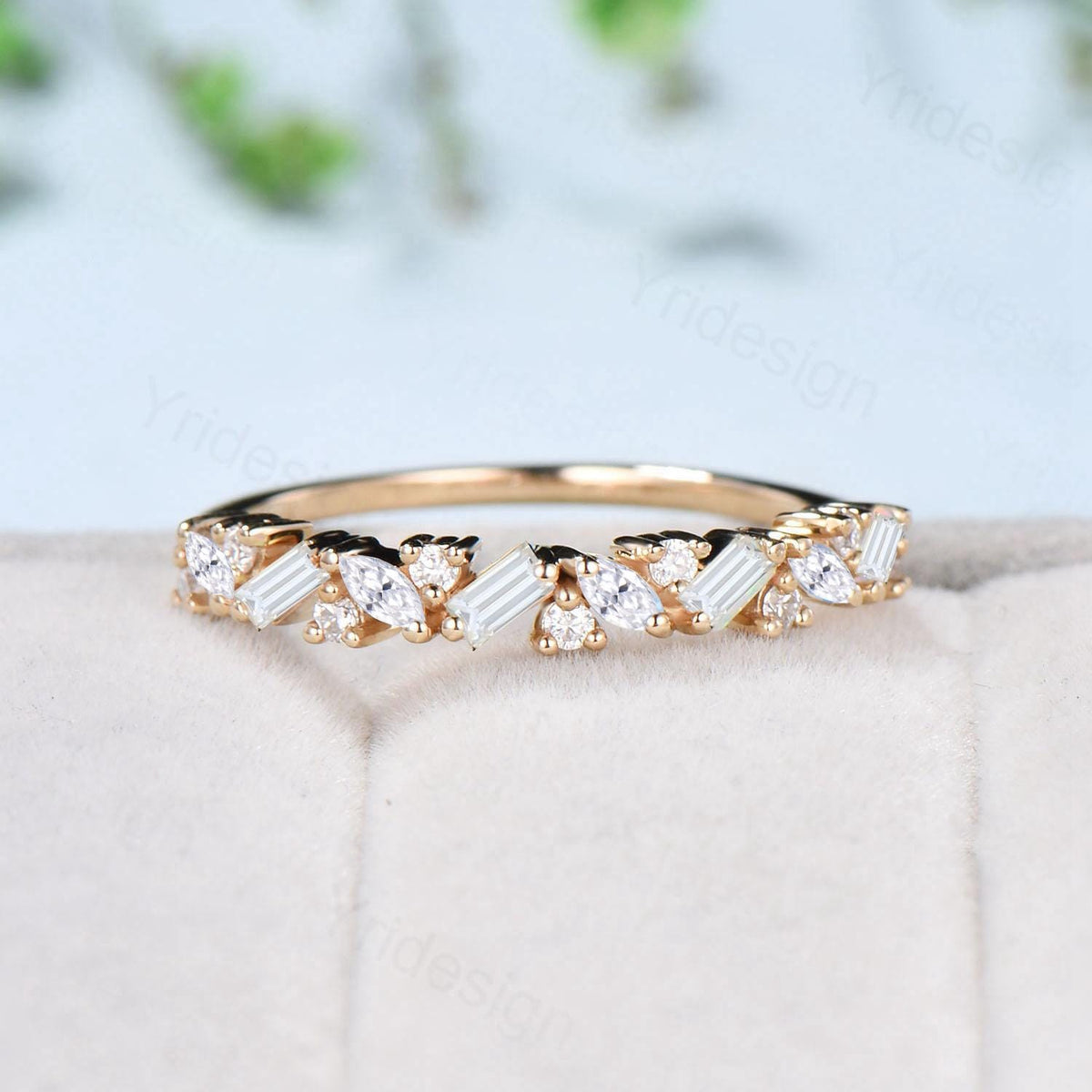 Vintage Moissanite Eternity Wedding Band Women Unique Cluster Baguette Moissanite Stackable Ring Marquise  Matching Band Bridal promise gift