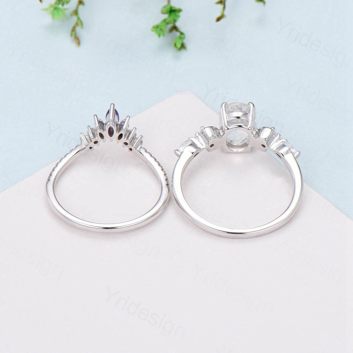 Vintage Oval Opal Engagement Ring Set Unique Marquise Amethyst Moon Fire Opal Wedding Ring 925 Sterling Silver 2pcs Bridal Ring Set Women