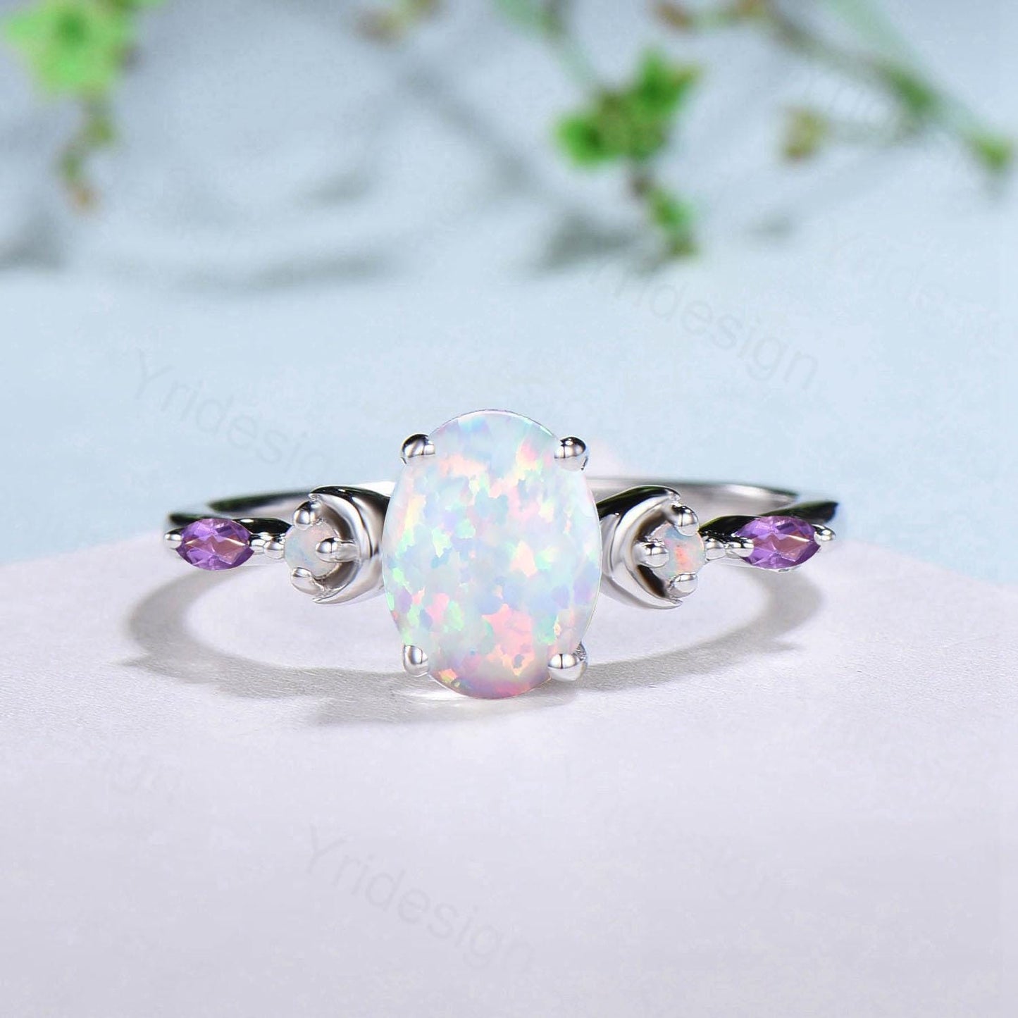 Vintage Oval Opal Engagement Ring Set Unique Marquise Amethyst Moon Fire Opal Wedding Ring 925 Sterling Silver 2pcs Bridal Ring Set Women