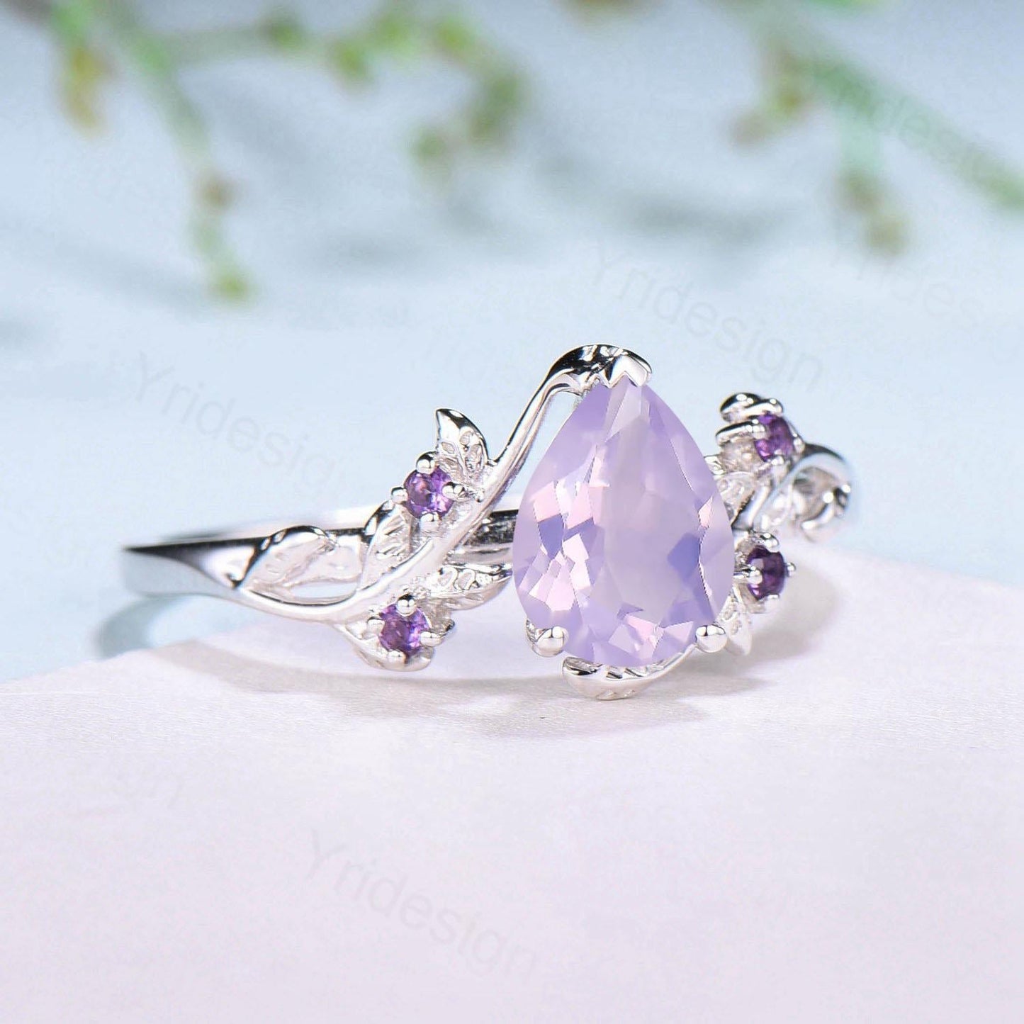 Nature Inspired Lavender Amethyst Engagement Ring: 14K Gold Twig Vine Anniversary Ring