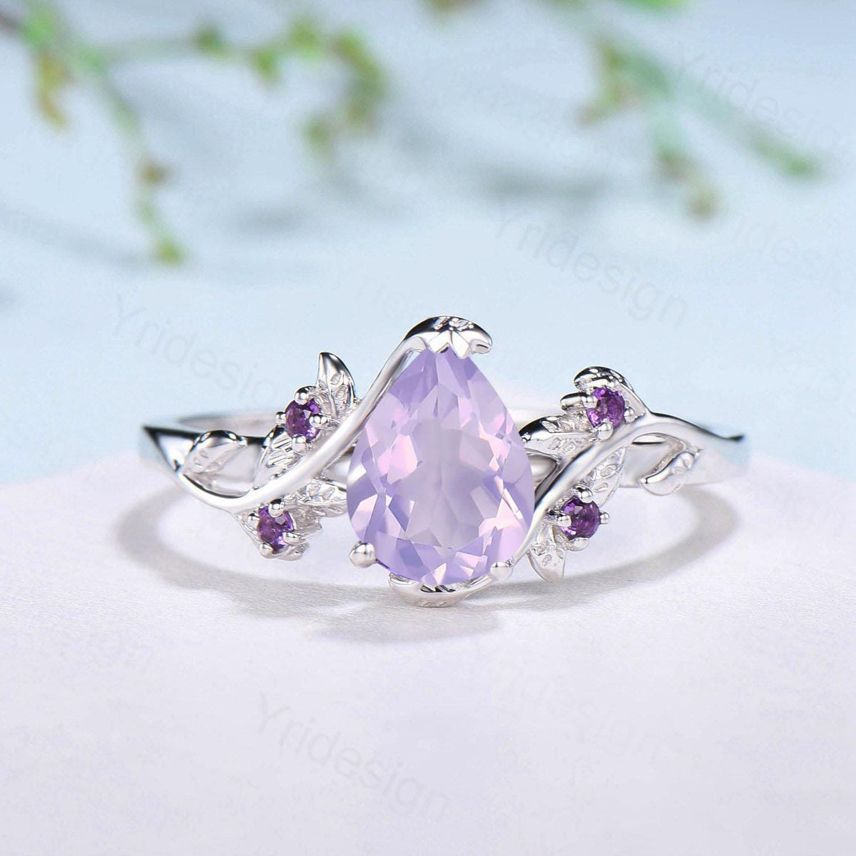 Nature Inspired Lavender Amethyst Engagement Ring: 14K Gold Twig Vine Anniversary Ring