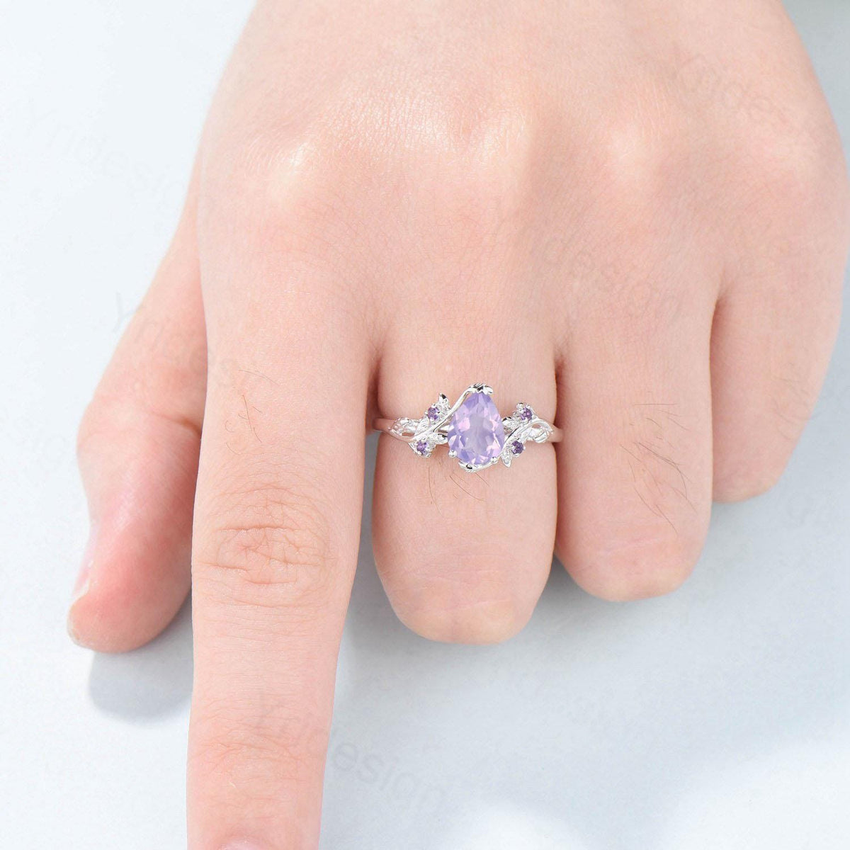 Nature Inspired Lavender Amethyst Engagement Ring: 14K Gold Twig Vine Anniversary Ring
