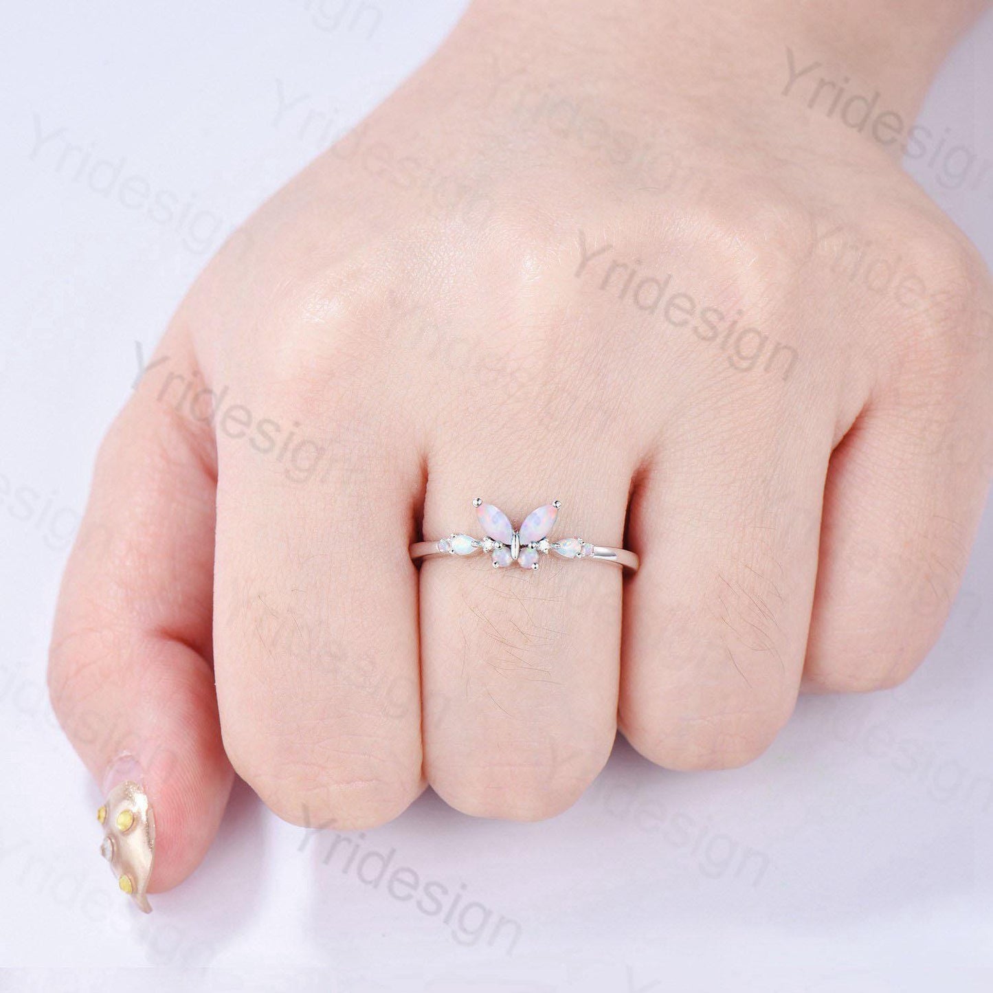 Unique Butterfly Marquise White Opal Engagement Ring Vintage Pear Fire Opal Wedding Ring Silver Anniversary Ring October Birthstone Gift
