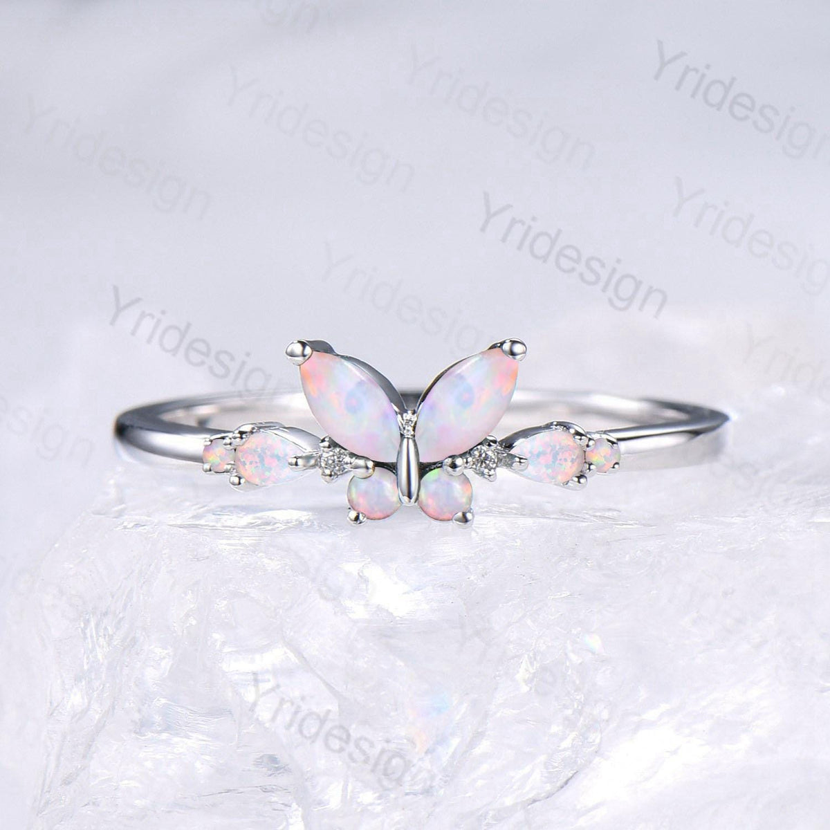 Unique Butterfly Marquise White Opal Engagement Ring Vintage Pear Fire Opal Wedding Ring Silver Anniversary Ring October Birthstone Gift