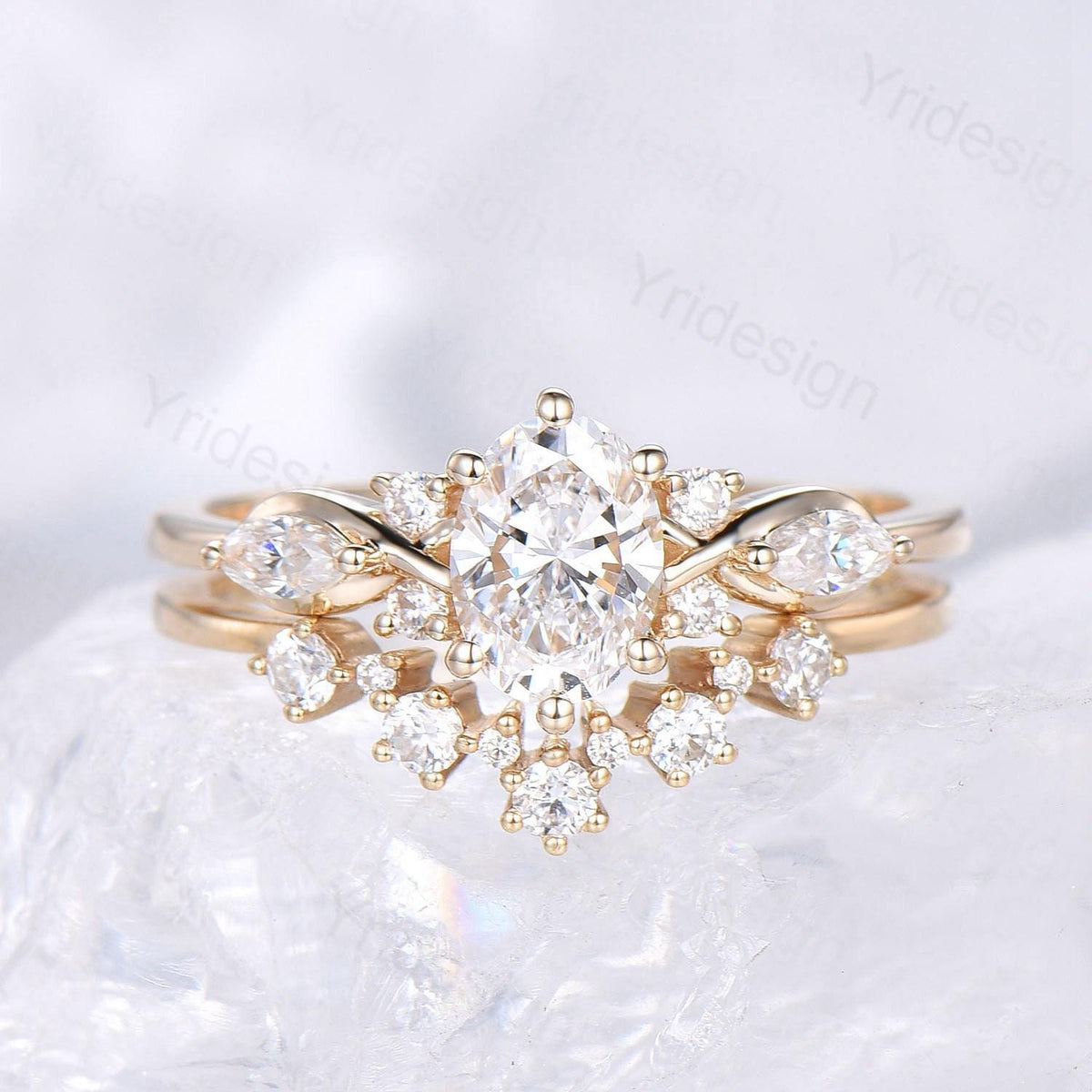 1 Carat VVS-D Oval Lab Grown Diamond Engagement Ring Set, IGI Certificate Diamond Bridal Ring Set Unique Twisted Alternative Diamond Ring