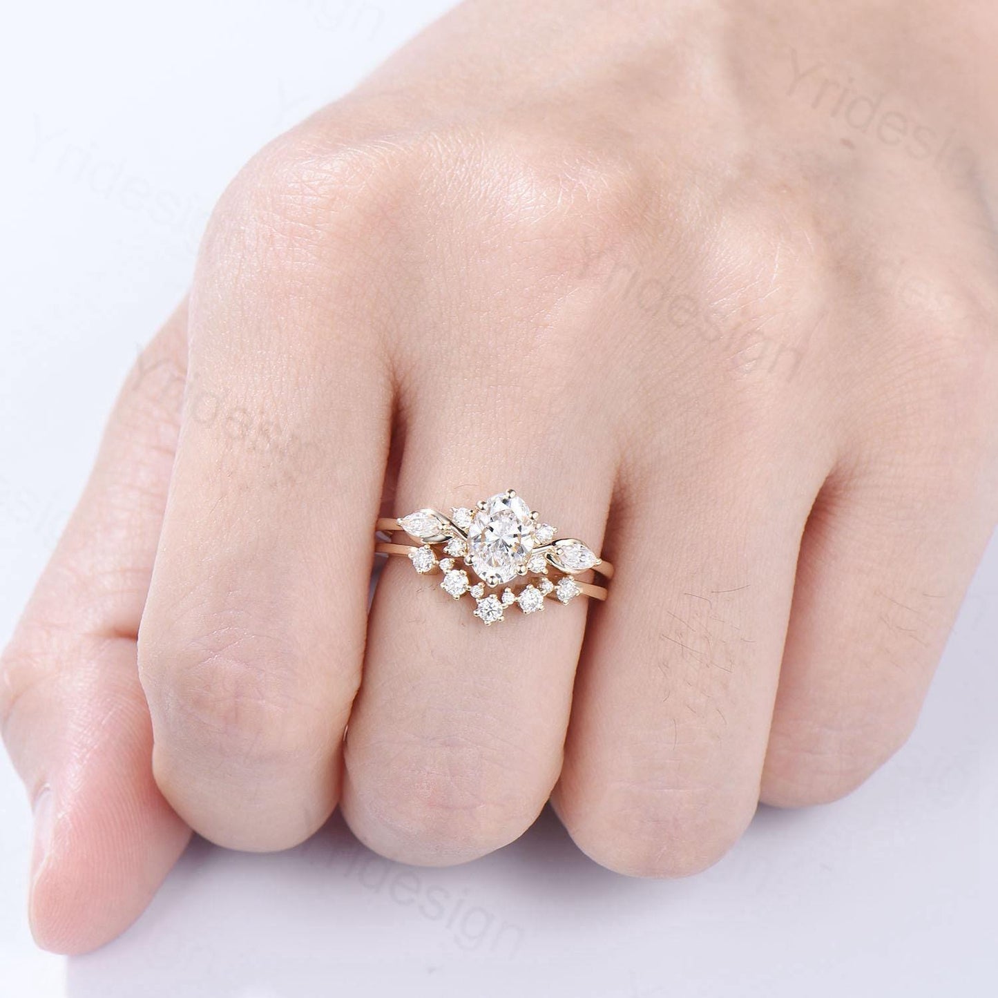 1 Carat VVS-D Oval Lab Grown Diamond Engagement Ring Set, IGI Certificate Diamond Bridal Ring Set Unique Twisted Alternative Diamond Ring