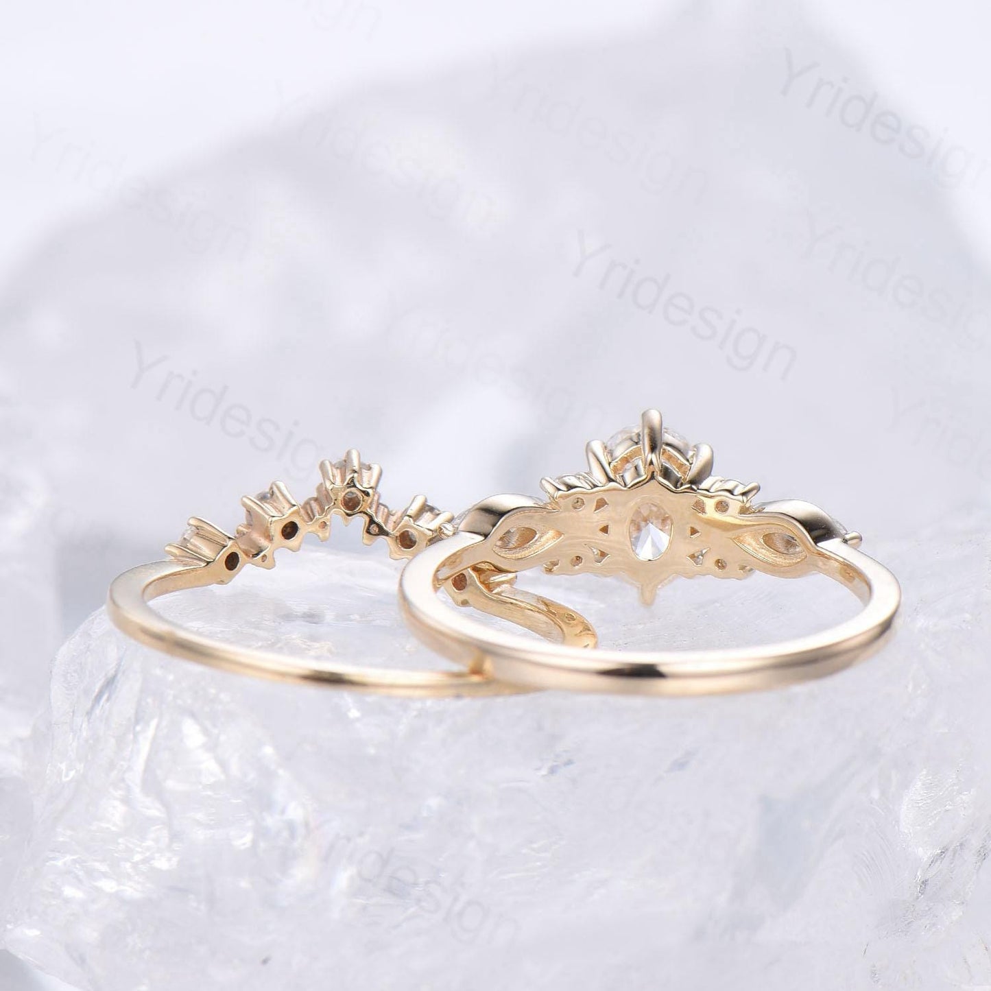 1 Carat VVS-D Oval Lab Grown Diamond Engagement Ring Set, IGI Certificate Diamond Bridal Ring Set Unique Twisted Alternative Diamond Ring
