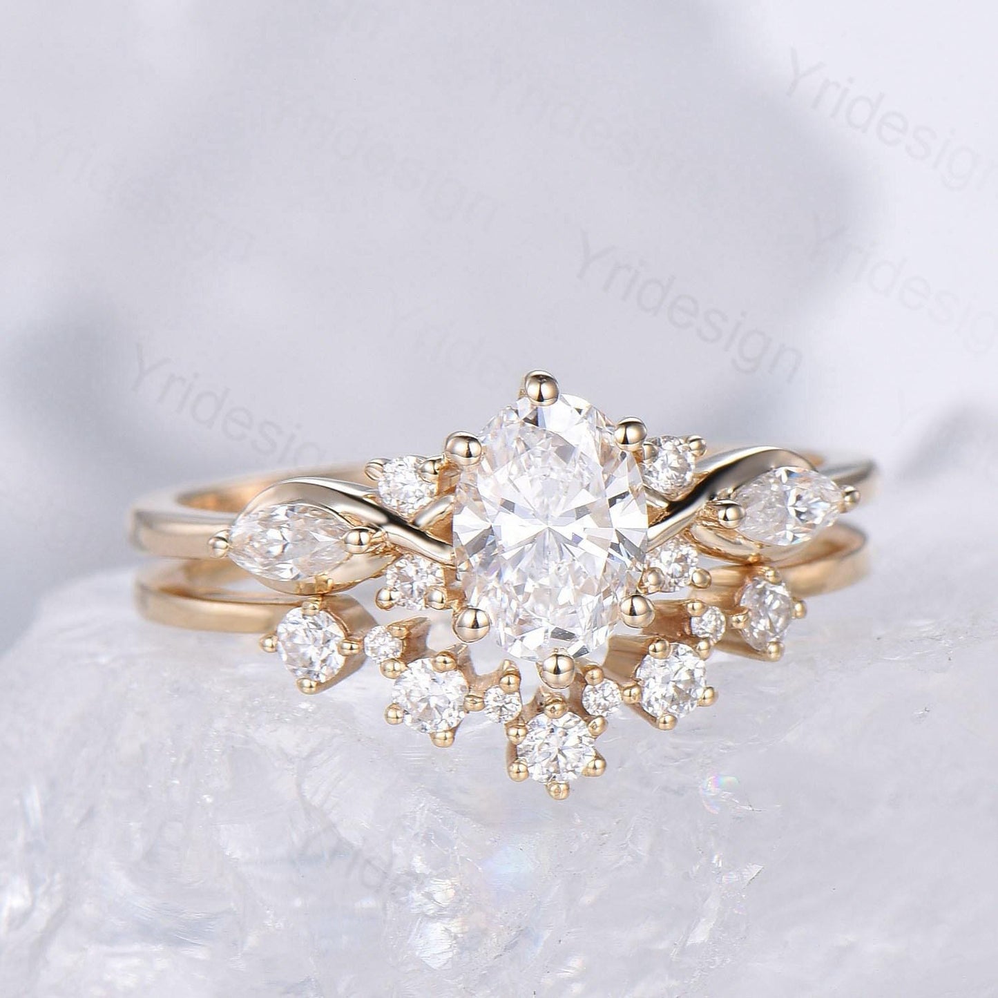 1 Carat VVS-D Oval Lab Grown Diamond Engagement Ring Set, IGI Certificate Diamond Bridal Ring Set Unique Twisted Alternative Diamond Ring