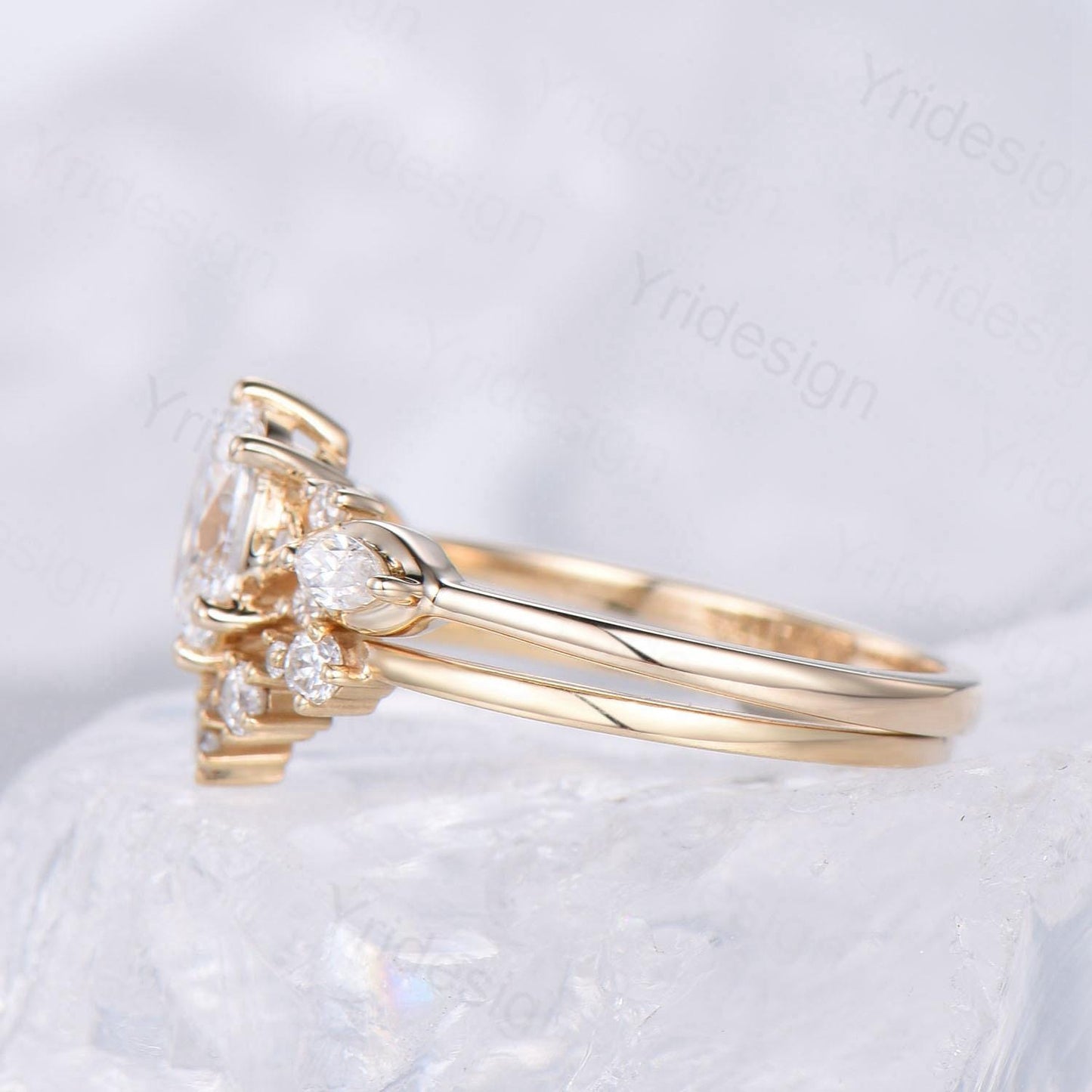 1 Carat VVS-D Oval Lab Grown Diamond Engagement Ring Set, IGI Certificate Diamond Bridal Ring Set Unique Twisted Alternative Diamond Ring